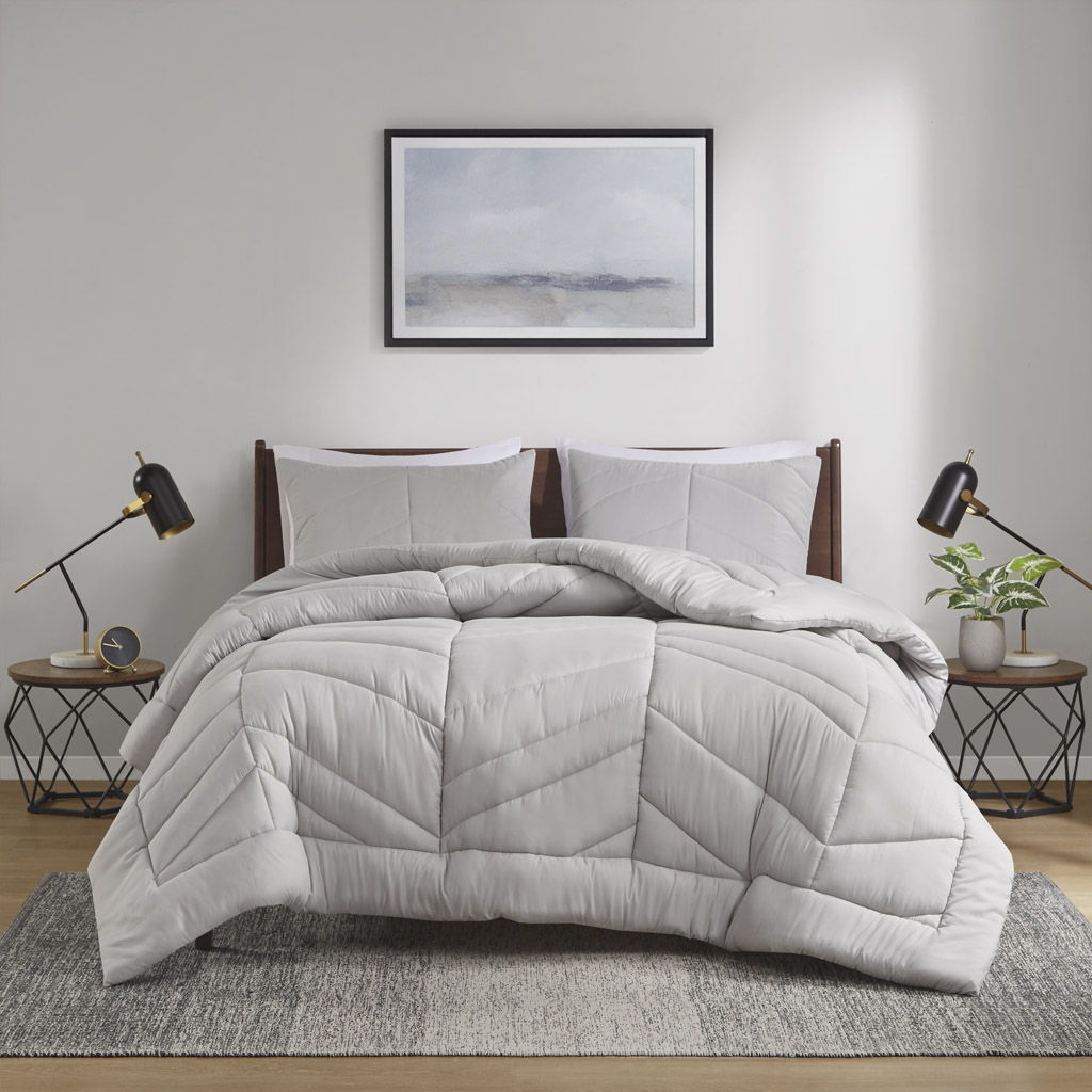 Remy - Quilted Chevron Comforter Set - Gray