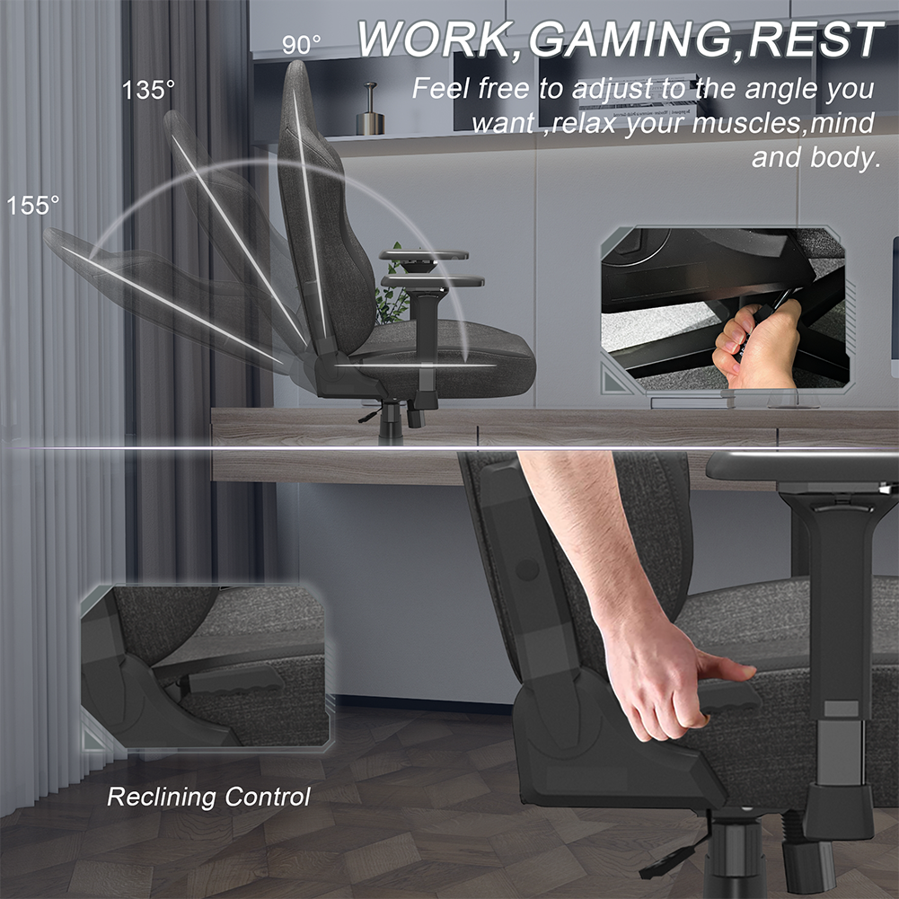 BestOffice PC Gaming Chair Ergonomic Office Chair Desk Chair with Lumbar Support Flip Up Arms Headrest PU Leather Executive High Back Computer Chair for Adults Women Men (Fabric Black)