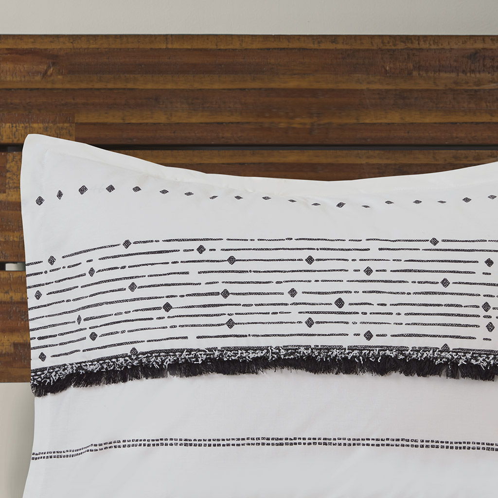Nea - King Printed Comforter Set With Trims - Black / White