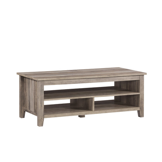 Coastal Grooved Panel Coffee Table with Lower Shelf – Grey Wash