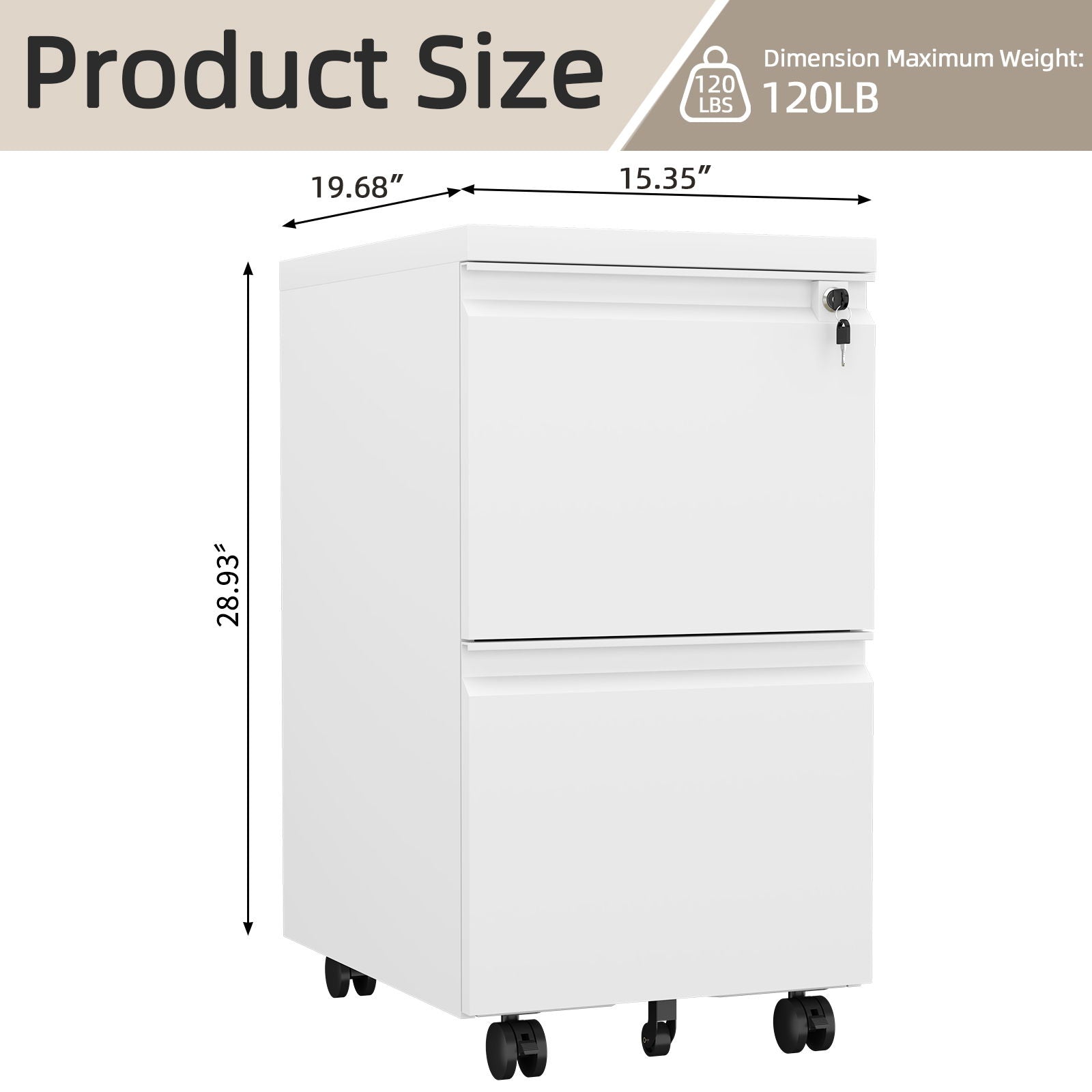 Office Storage Cabinet With 2 Drawers And Lock