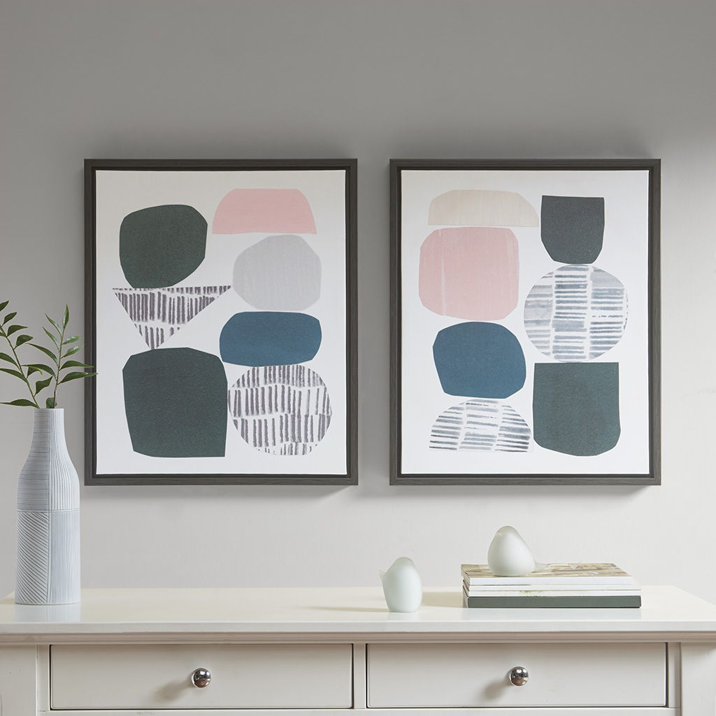 Gray Rock Garden - Gel Coat Framed Canvas 2 Piece Set - Multi