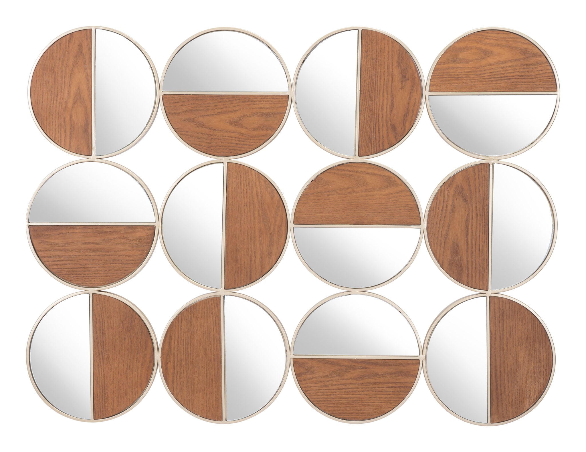 Cycle - Round Mirror - Gold & Walnut
