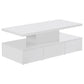 Modern Glossy Coffee Table With Drawer, 2-Tier Rectangle Center Table with LED lighting for Living room, 39.3''x19.6''x15.3'', White