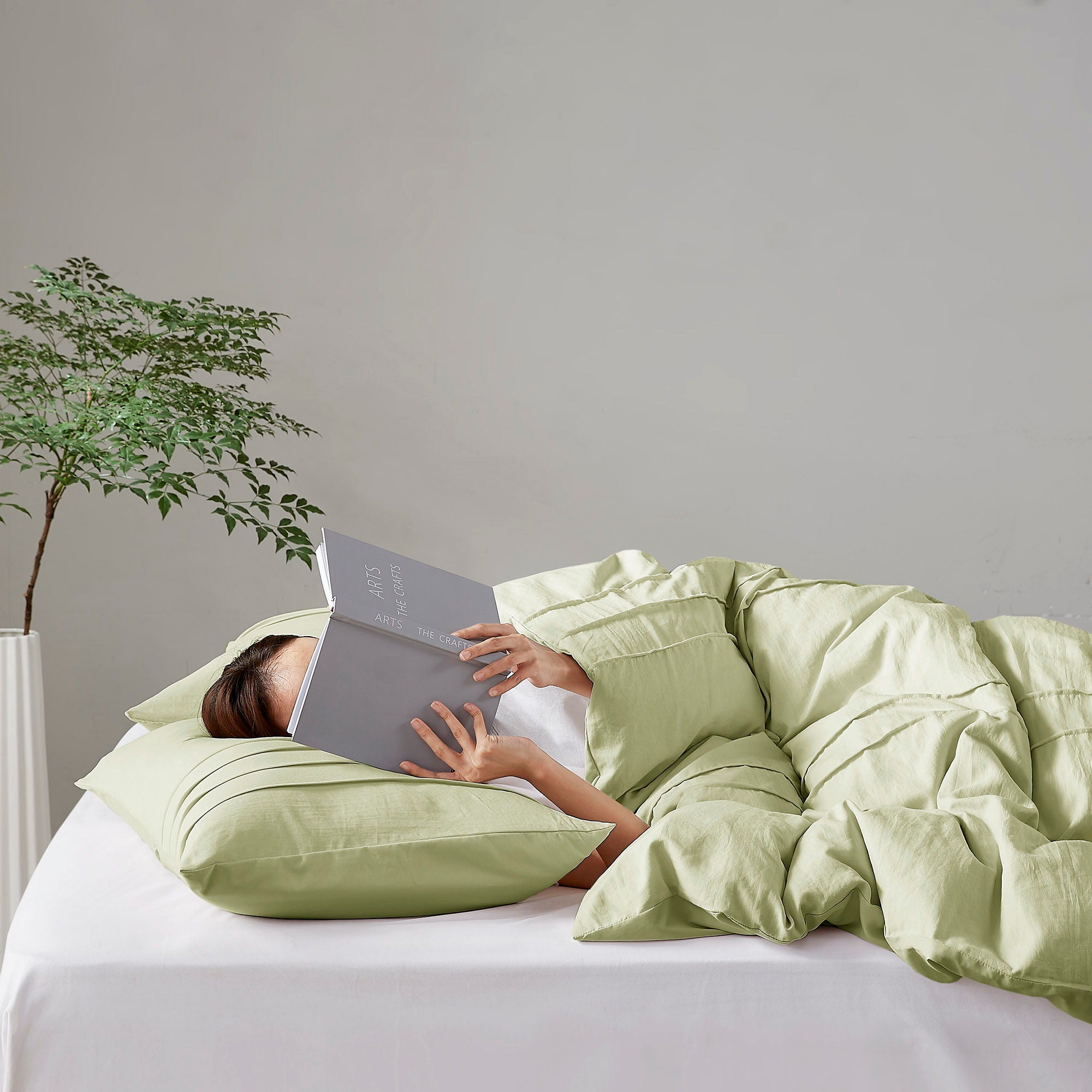 Porter - Twin/Twin Long Soft Washed Pleated Comforter Set - Sage