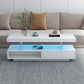 U-Can LED Coffee Table with Storage, Modern Center Table with 2 Drawers and Display Shelves, Accent Furniture with LED Lights for Living Room,White