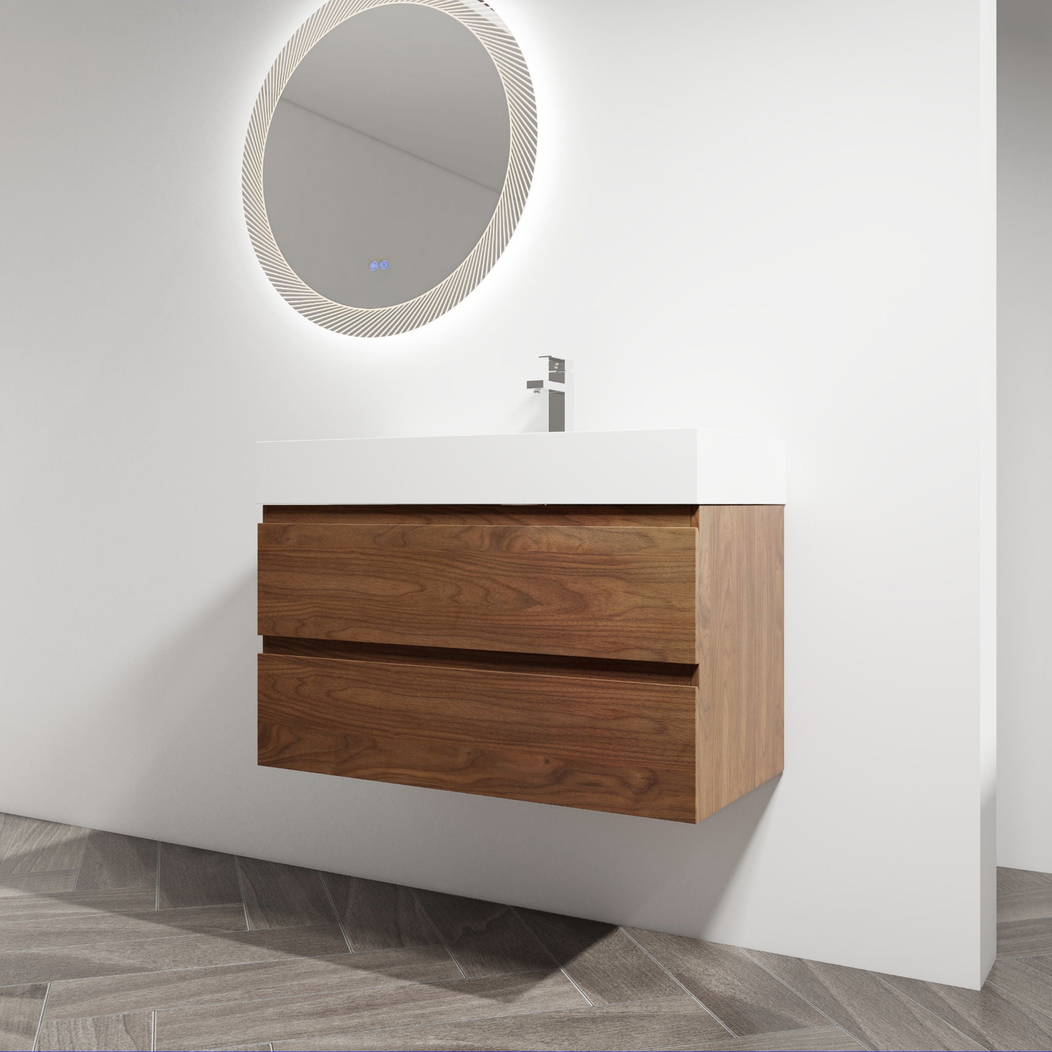 Wall Mounted Bathroom Vanity And Sink, 2 Soft Close Drawers