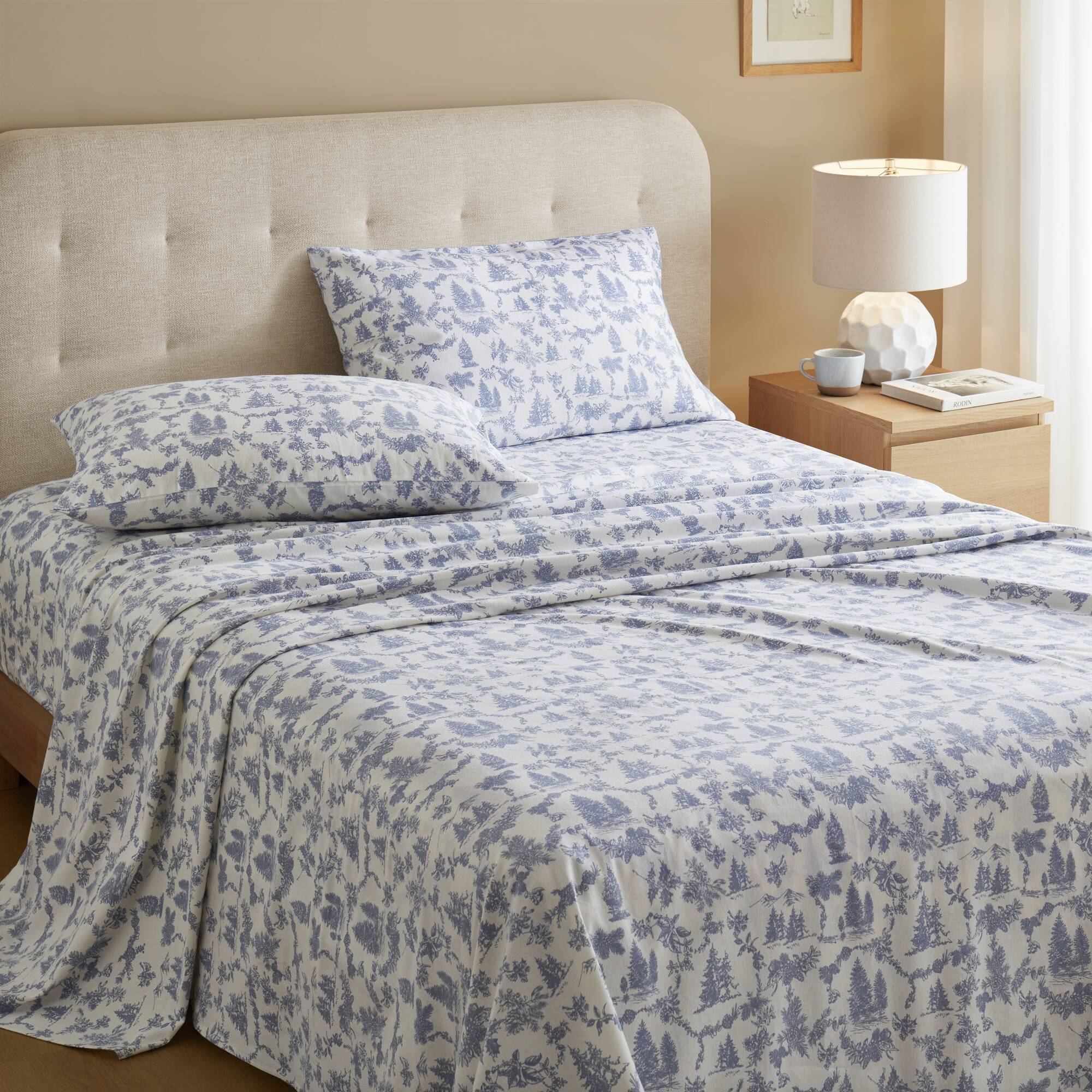 Cozy Cotton Flannel - Full Printed Sheet Set - Toile Pine Trees