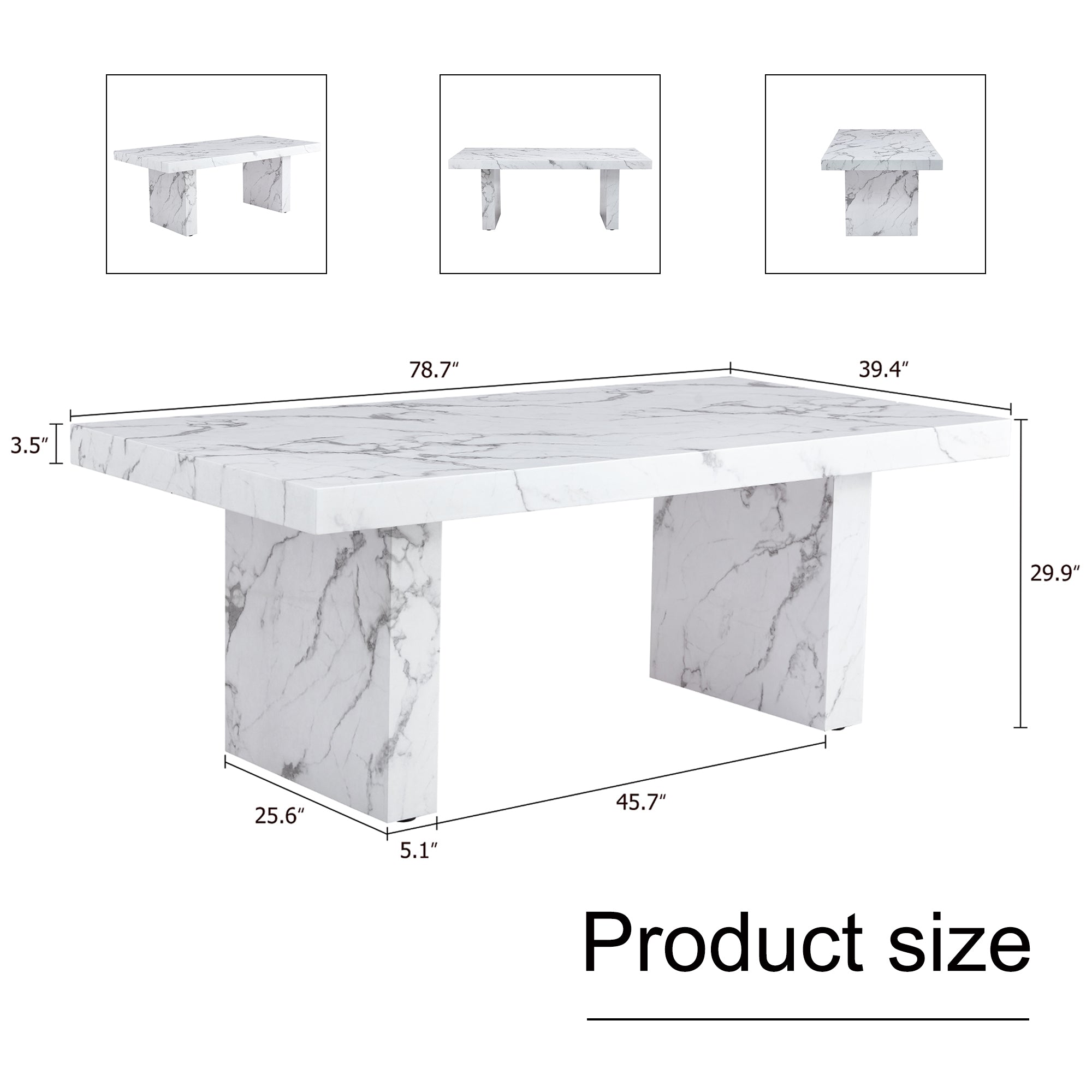 Modern rectangular dining table, office desk. MDF material. The white kitchen dining table has patterns and is suitable for 8-10 people.