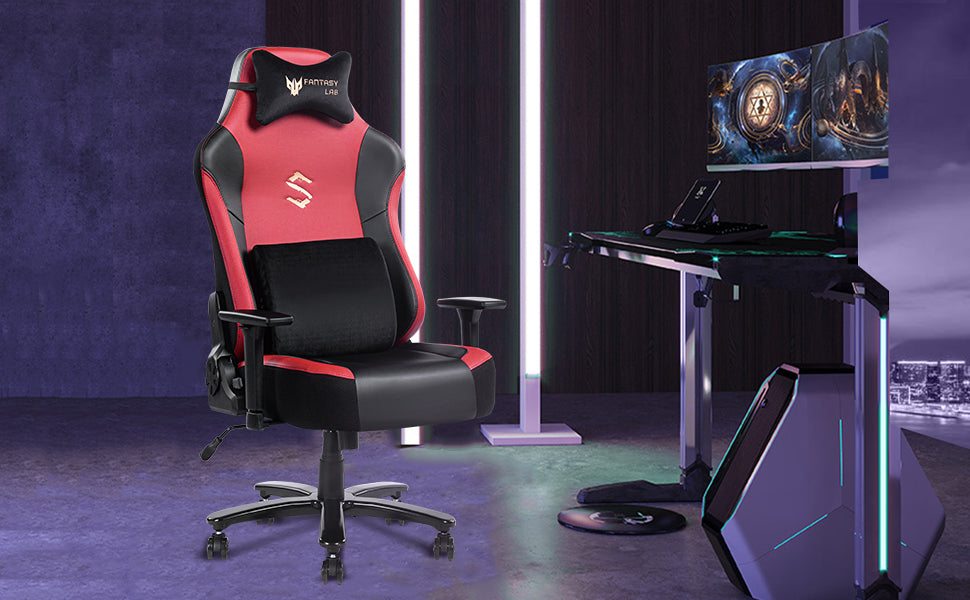 Big and Tall Gaming Chair 400lbs Gaming Chair with Massage Lumbar Pillow, Headrest, 3D Armrest, Metal Base, PU Leather