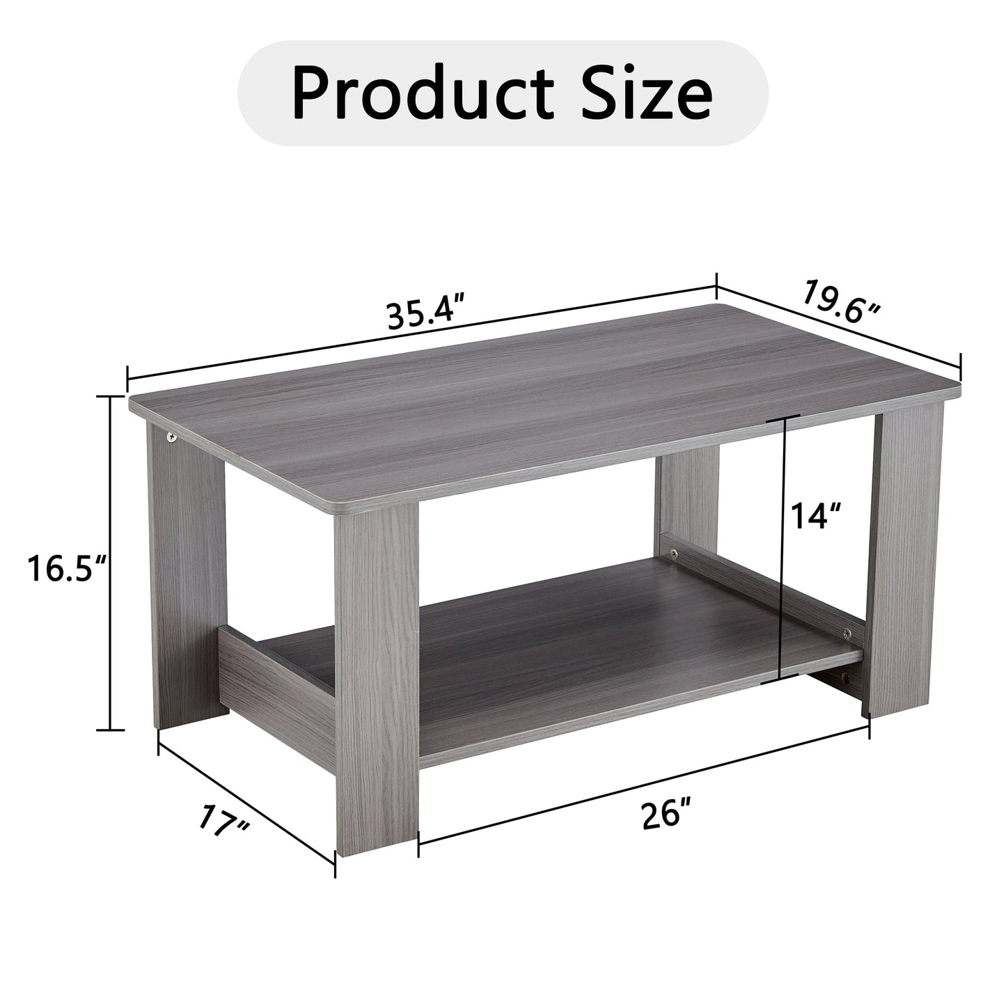 Modern minimalist gray wood grain double layered rectangular coffee table,tea table.MDF material is more durable,Suitable for living room, bedroom, and study room.19.6"*35.4"*16.5" CT-16