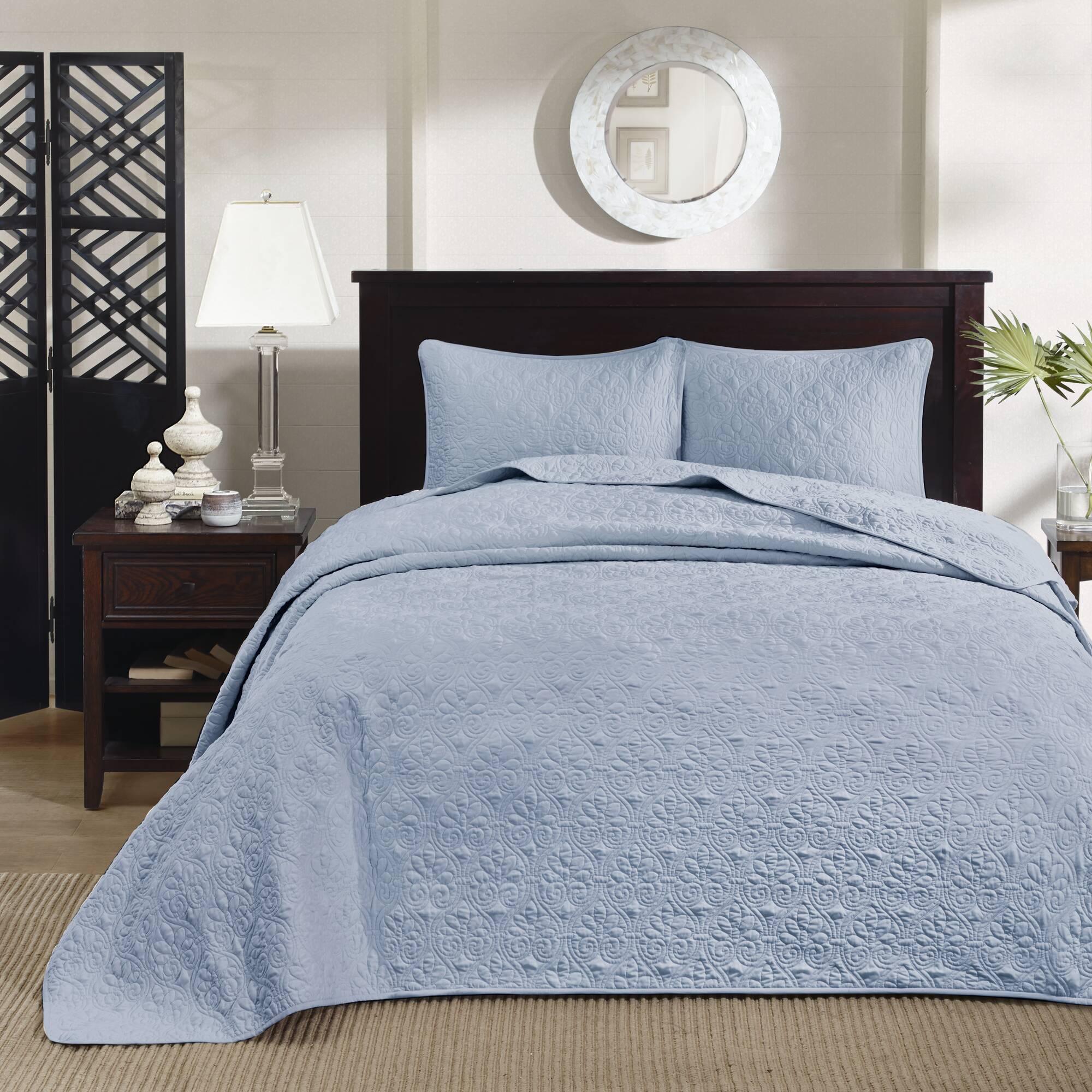 Quebec - Queen Reversible Bedspread Set - Blue