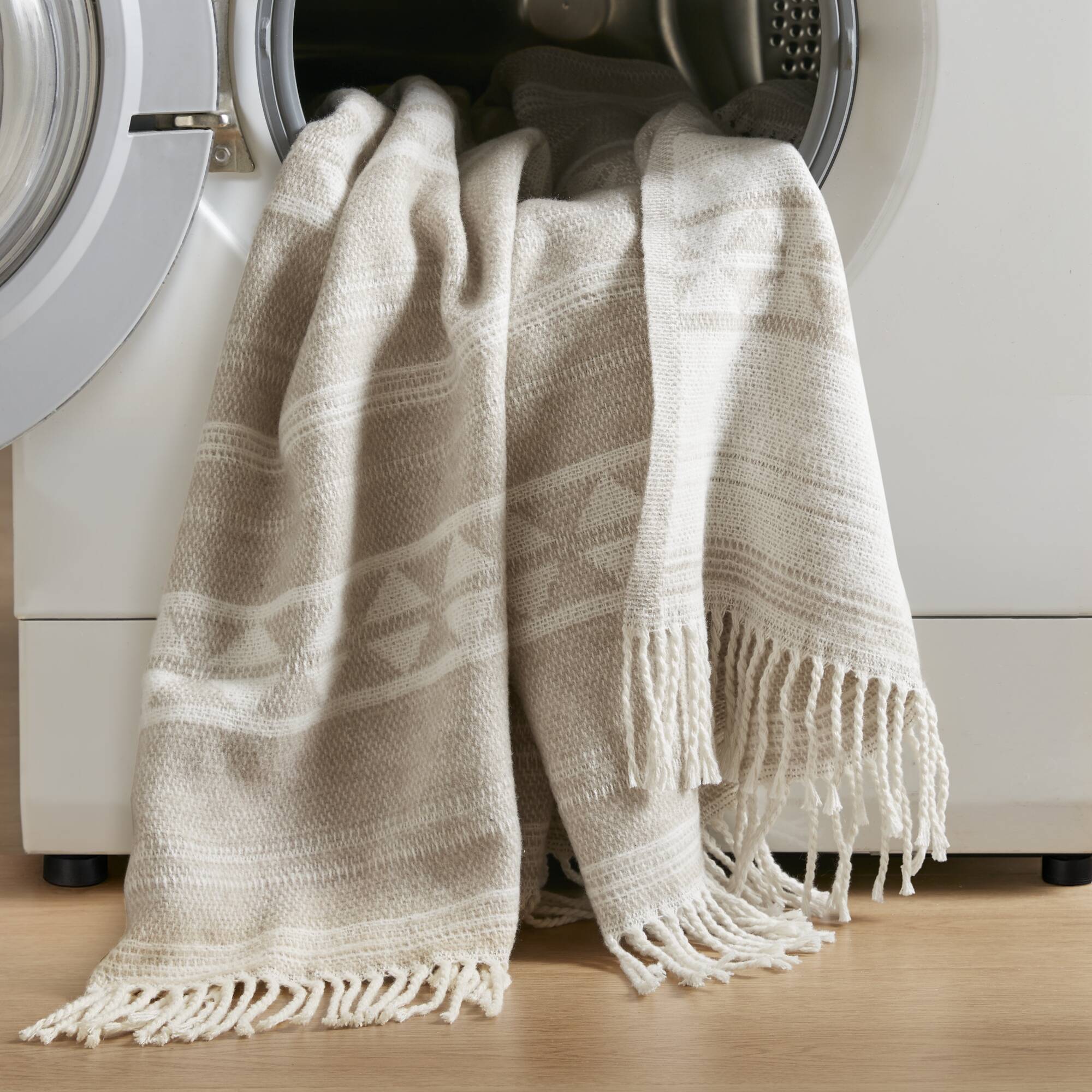 Alberta - Cotton Blend Throw - Ivory Stripe