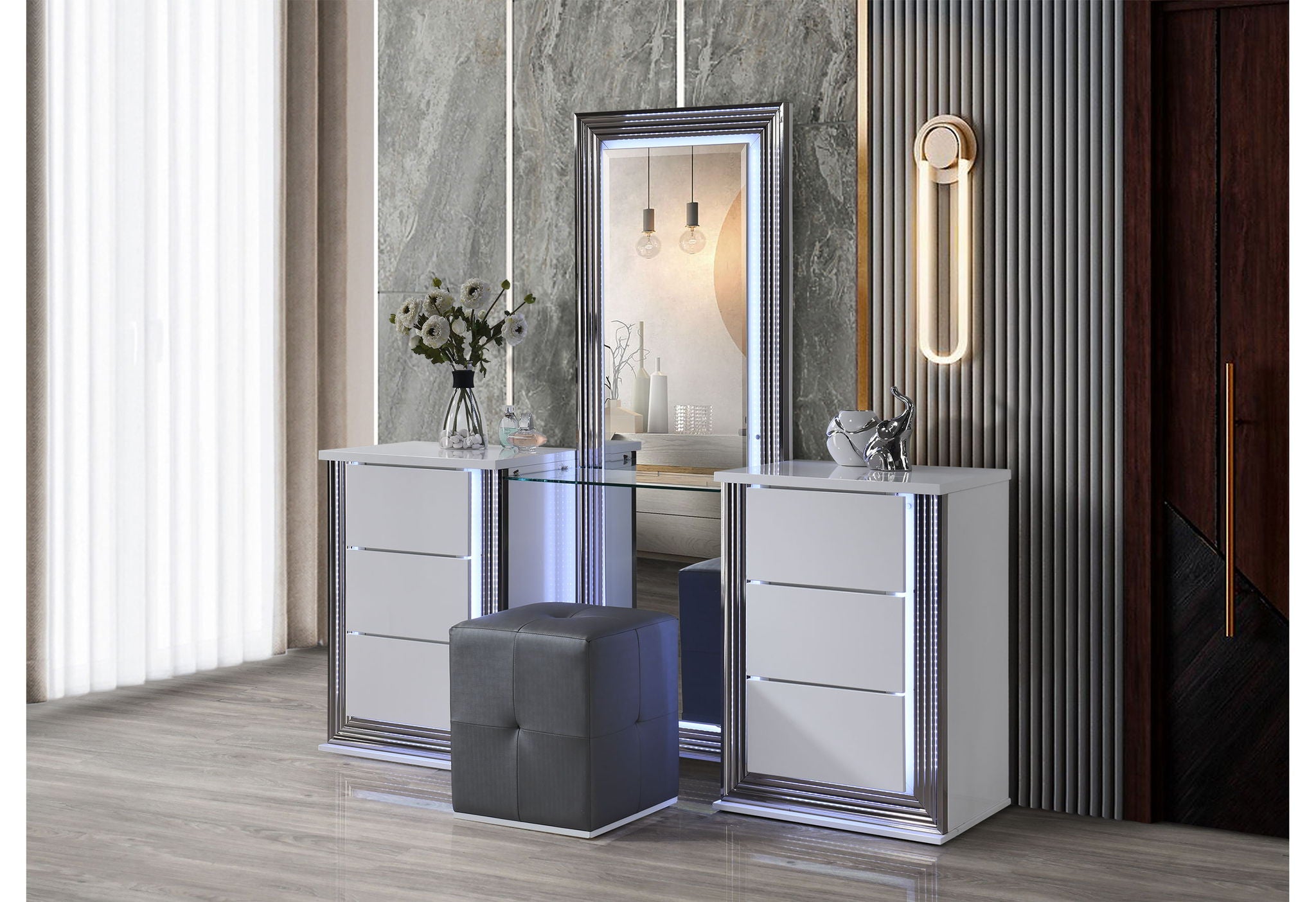 Ylime - LAF Vanity Dresser With LED - Smooth White