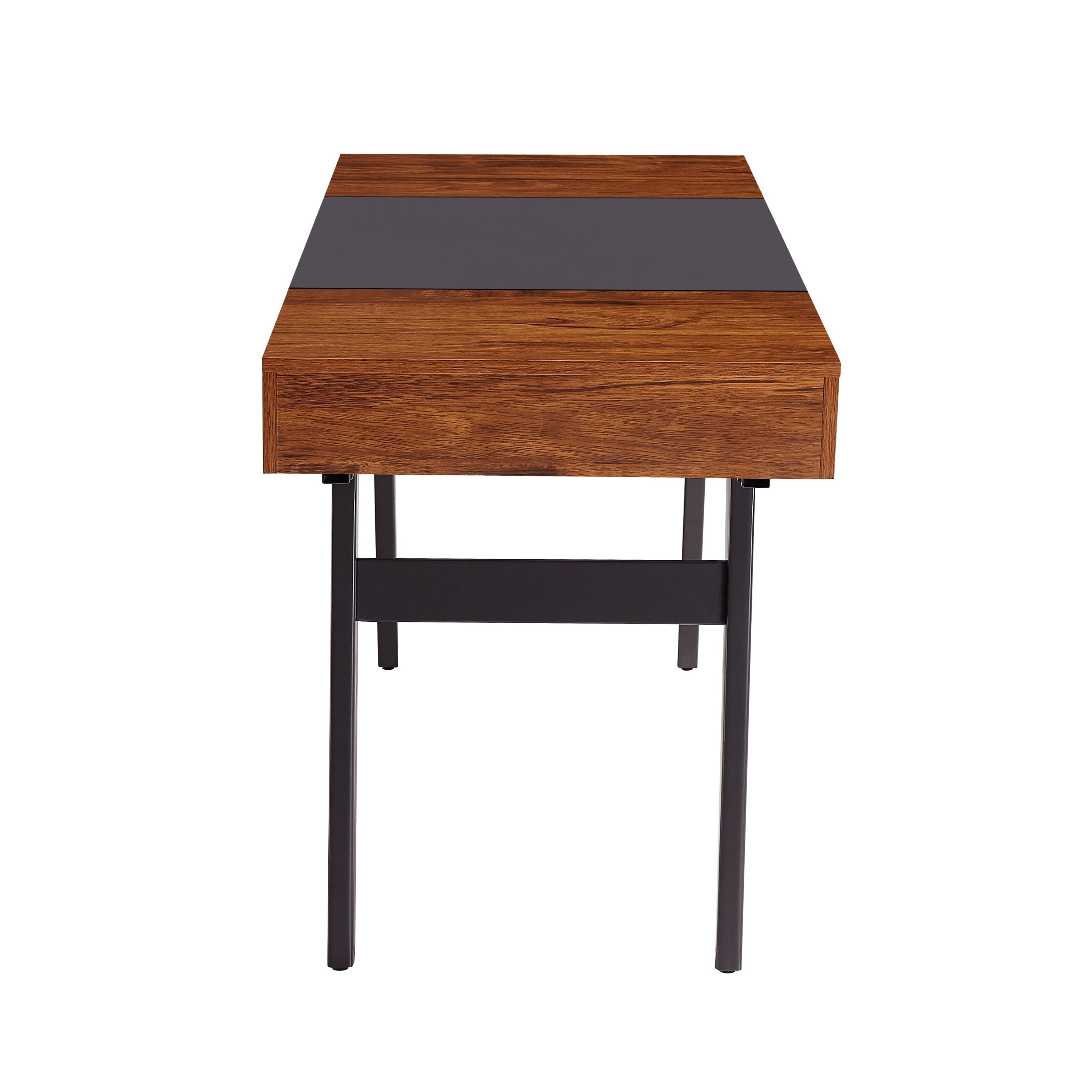 Techni Mobili  Writing Desk - Dual Side & Pull-Out Front Drawer  - Coated Grey Steel Frame - Mahogany