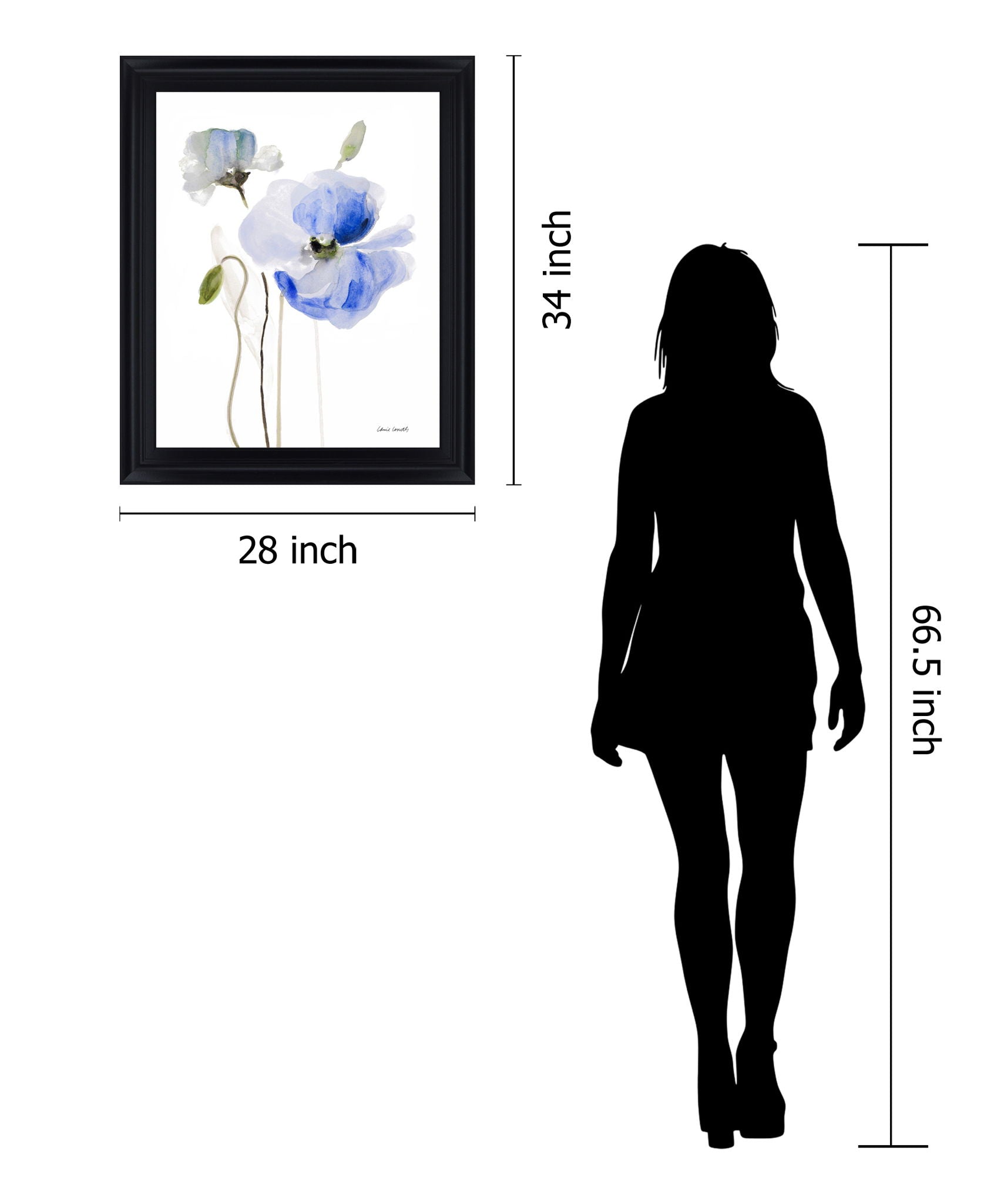 Azure Blossom Dance - 28" x 34" Framed Wall Art - White
