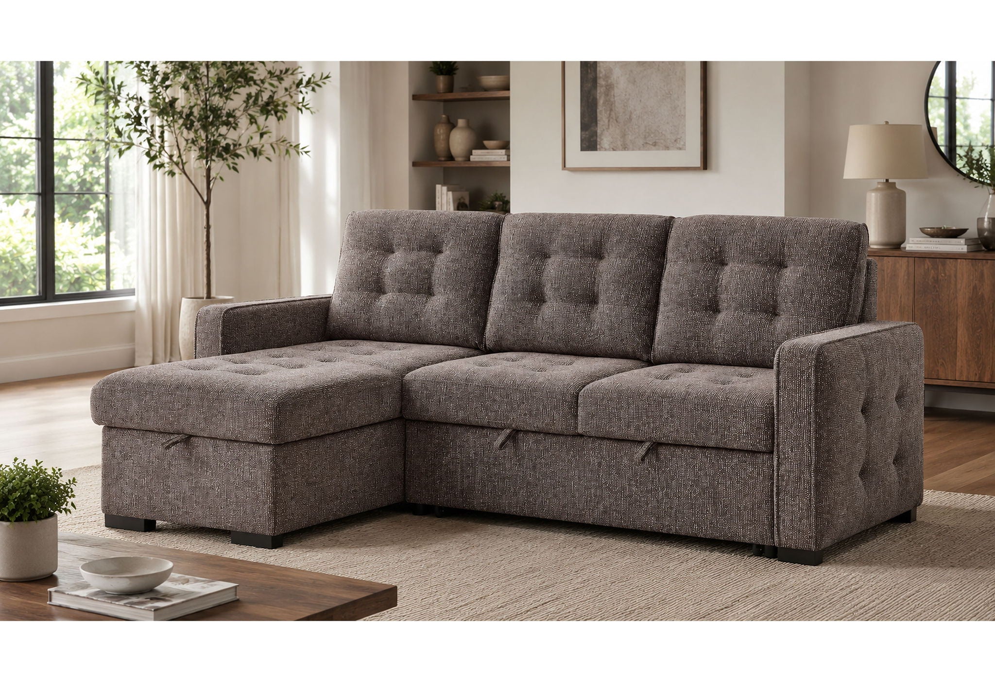 U0707 - Sofa Bed Reversible Chaise - Brown
