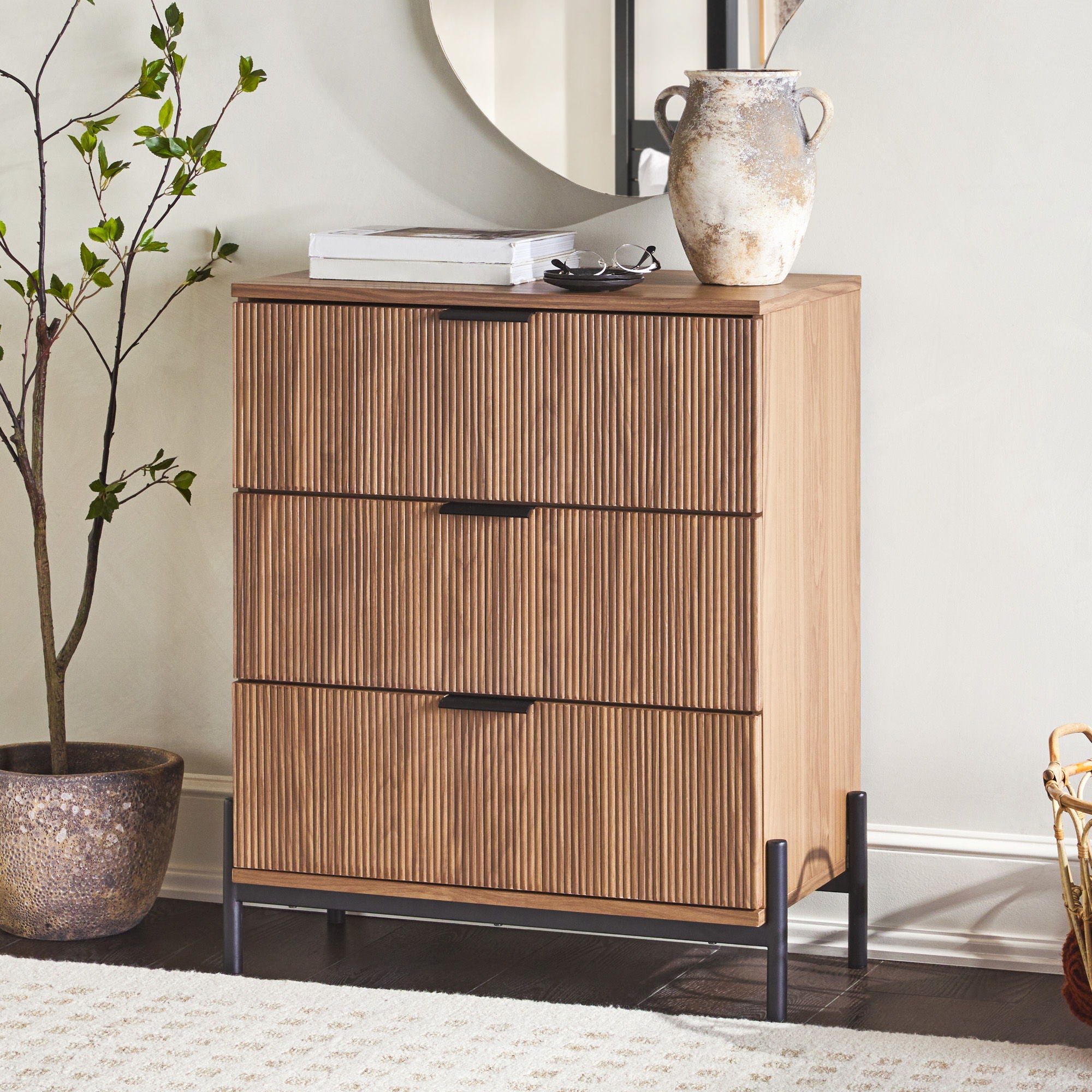 Mid-Century 3 Drawer Chest With Reeded Drawer Fronts