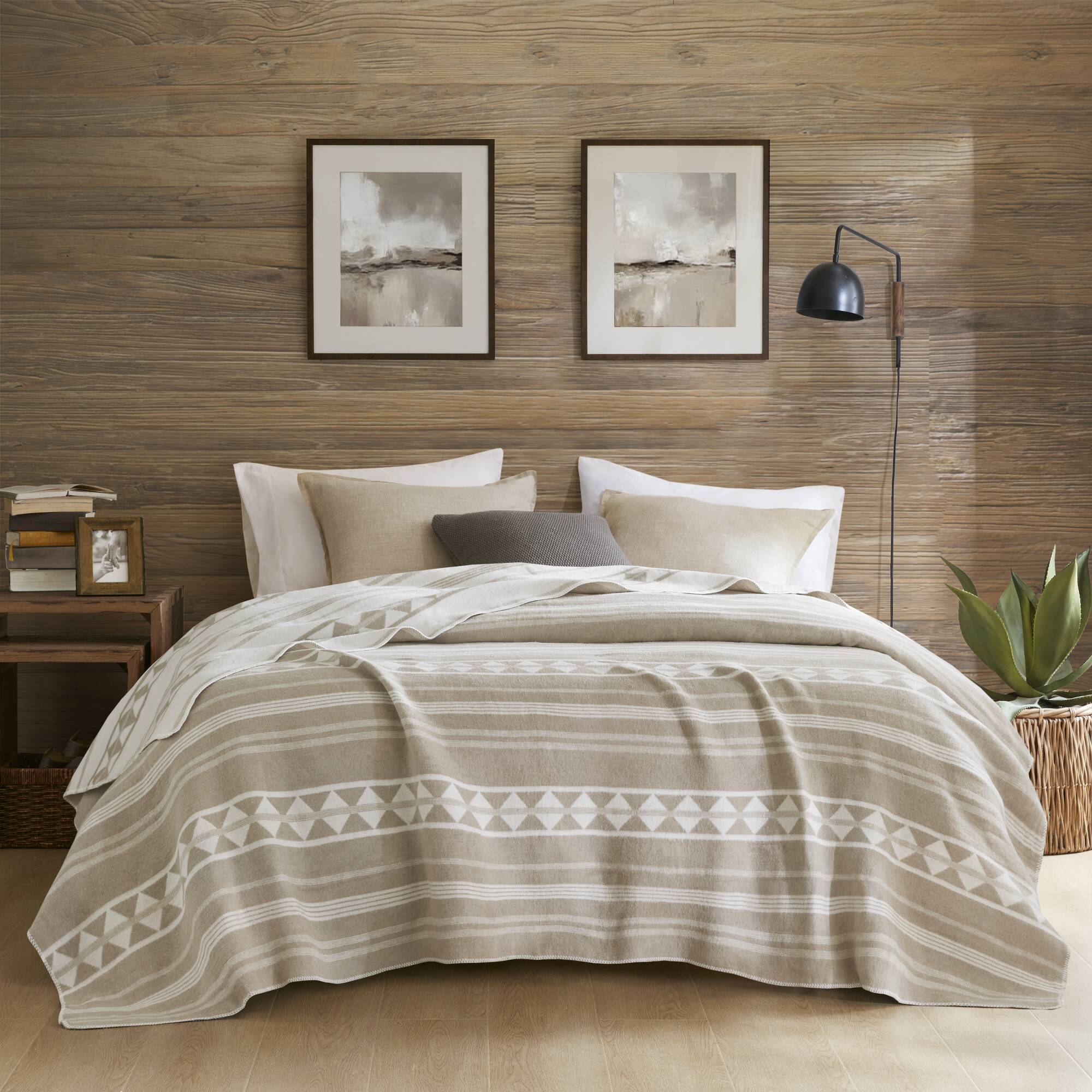 Alberta - Twin Cotton Blend Blanket - Ivory Stripe