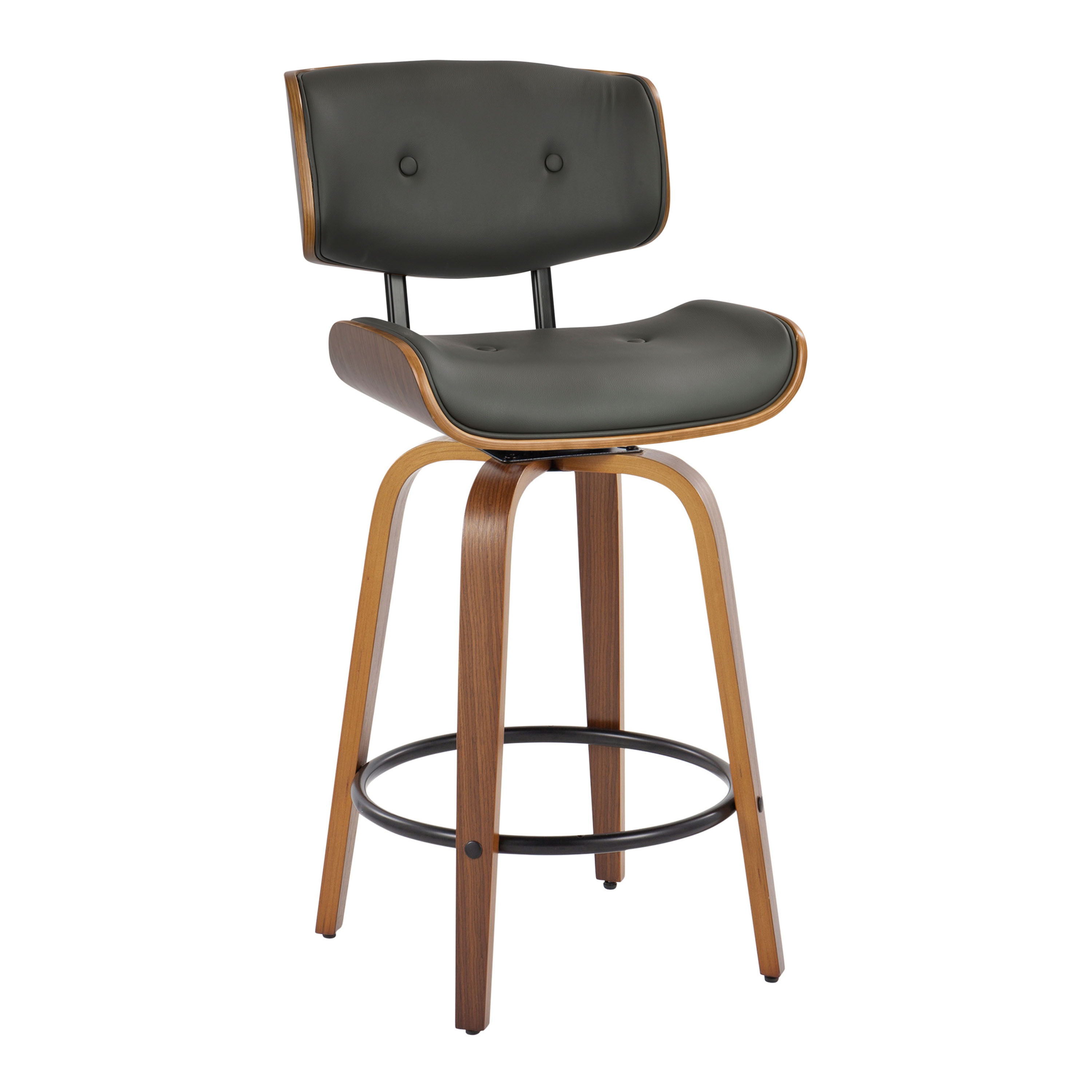 Lombardi - Mid-Century Modern Fixed Height Counter Stool With Swivel With Round Footrest (Set of 2)