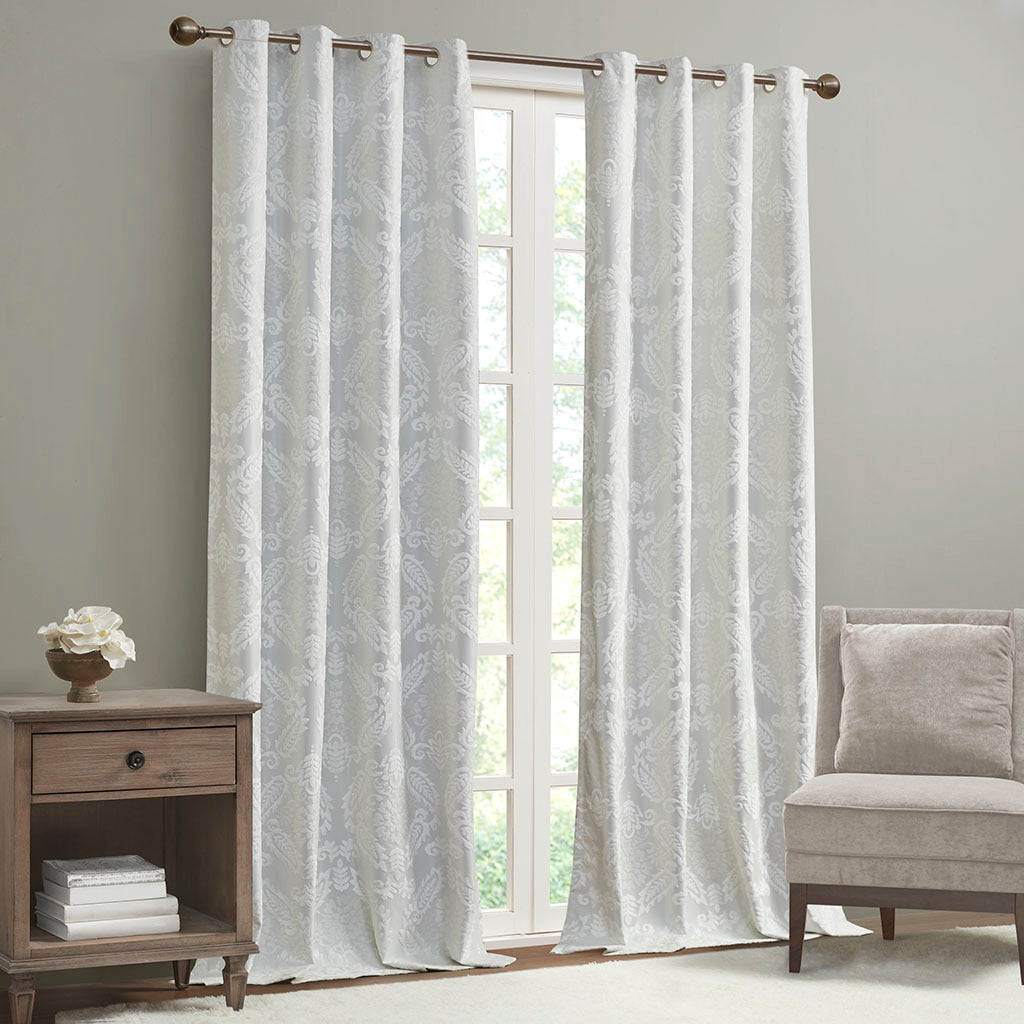 Knitted Jacquard Paisley Total Blackout Grommet Top Curtain Panel