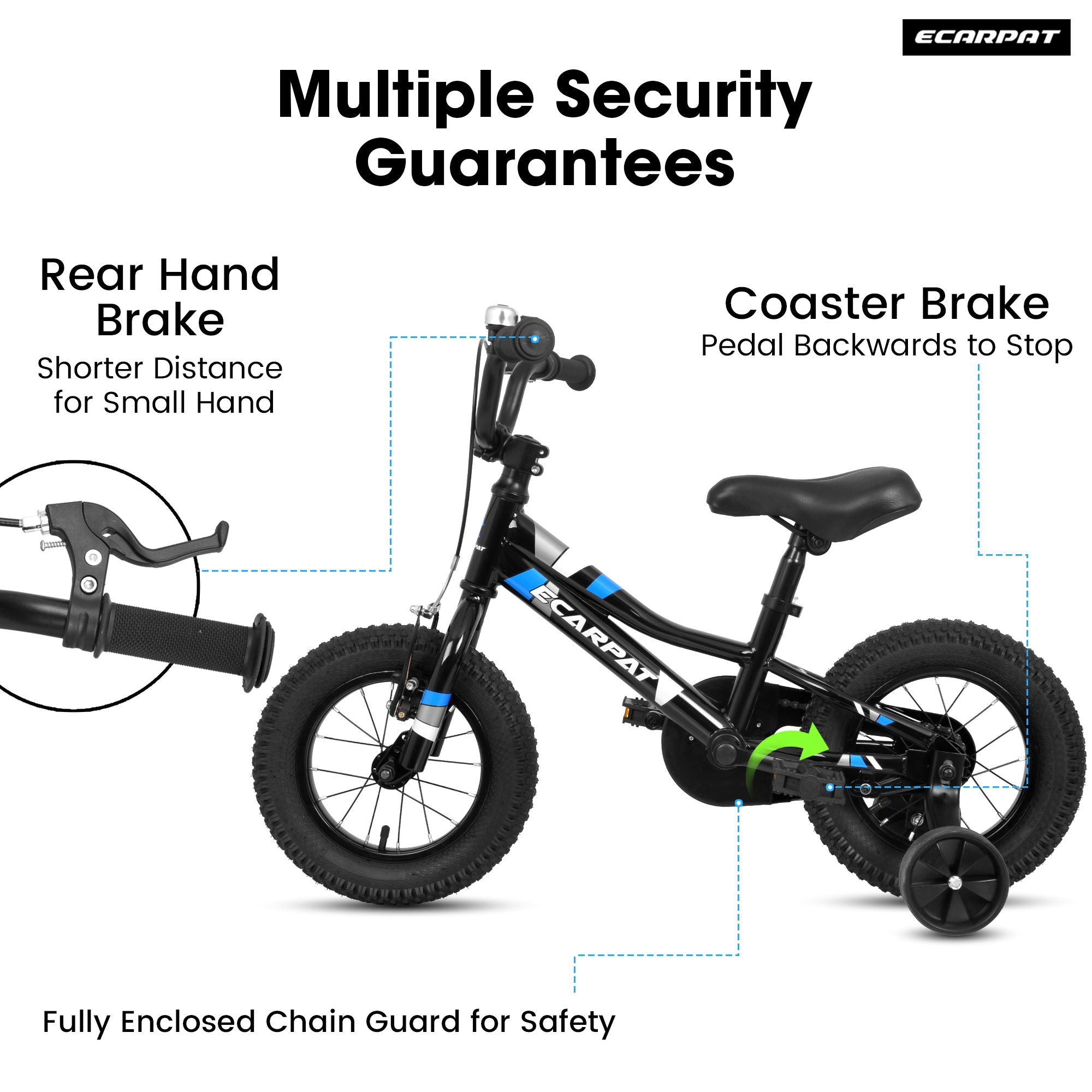 A12117 Kids' Bike 12" Wheels, 1 Speed Boys Girls Child Bicycles For 2 - 3 Years, With Removable Training Wheels Baby Toys, Front V Brake, Rear Holding Brake