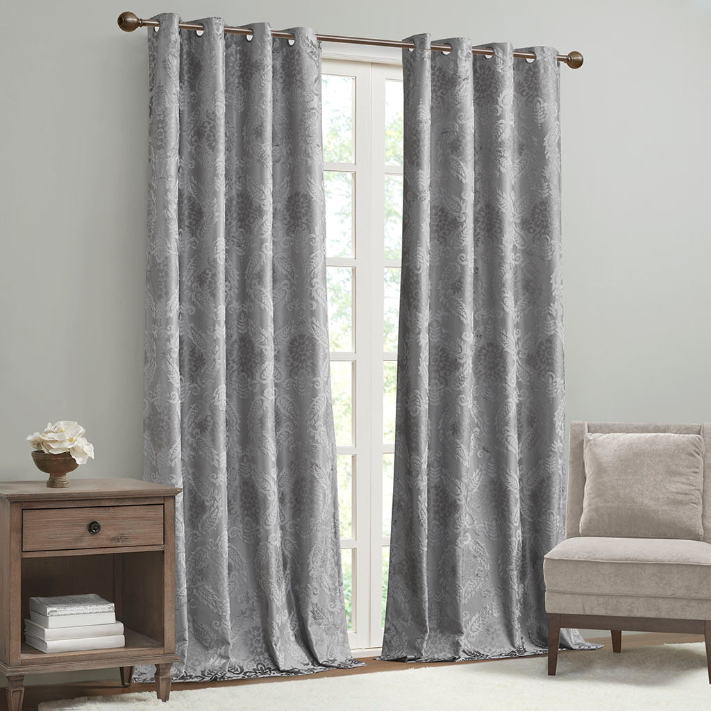 Knitted Jacquard Paisley Total Blackout Grommet Top Curtain Panel