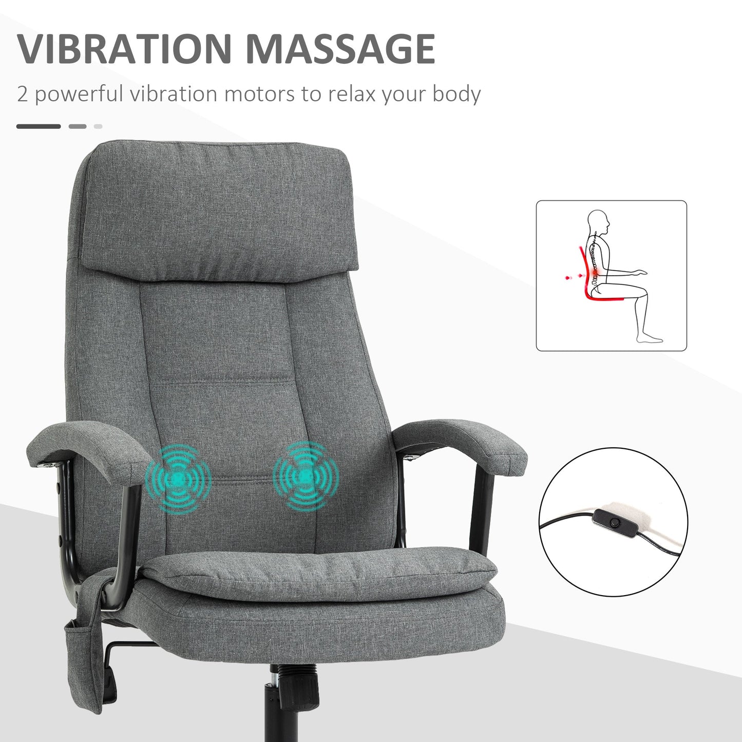 Vinsetto Executive Massage Office Chair with 2-Point Lumbar Massage, USB Power, Adjustable Height, Padded Headrest, Armrest, Grey