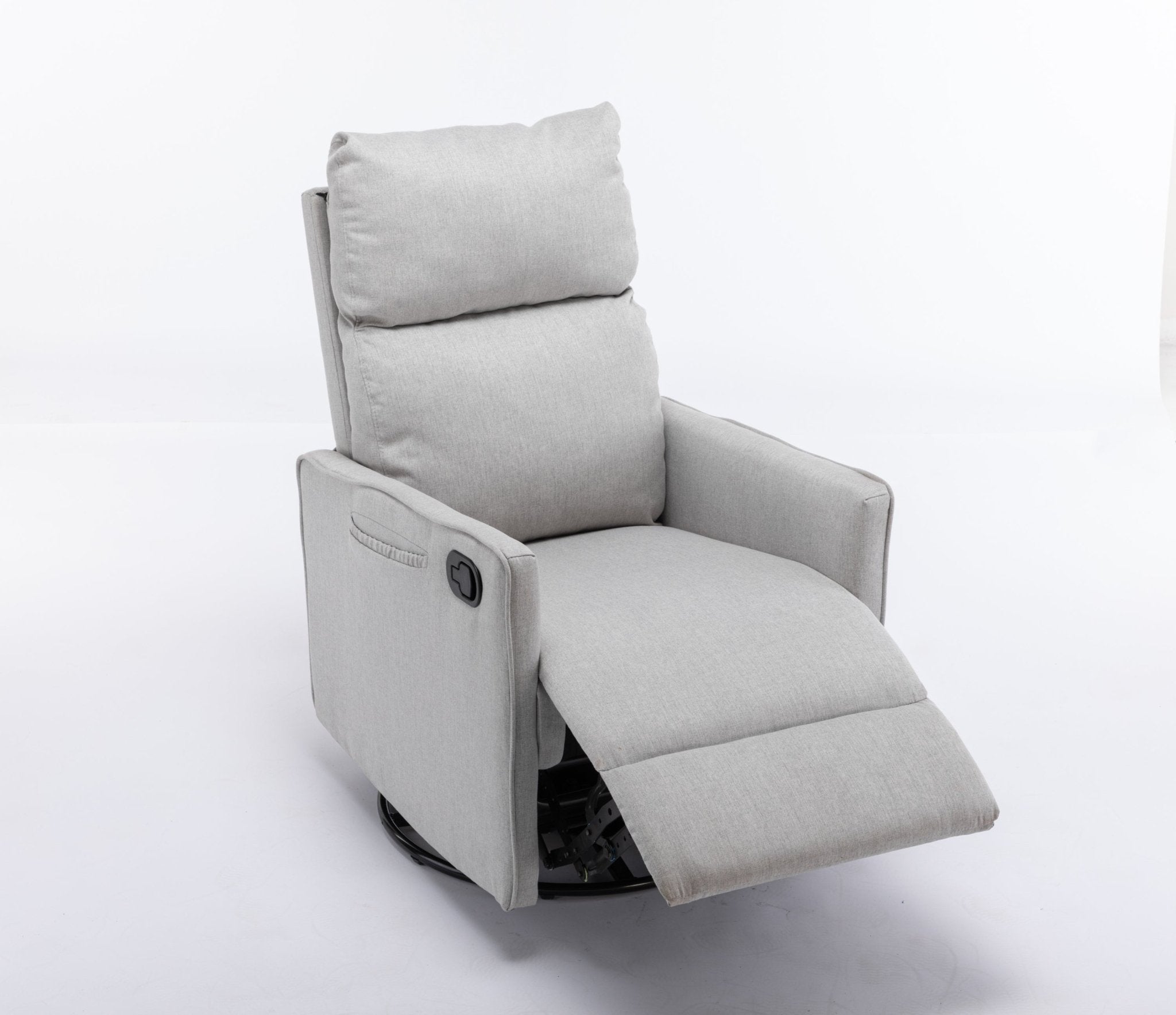 038-Cotton Linen Fabric Swivel Rocking Chair Glider Rocker Recliner Nursery Chair With Adjustable Back And Footrest For Living Room Indoor,Light Gray