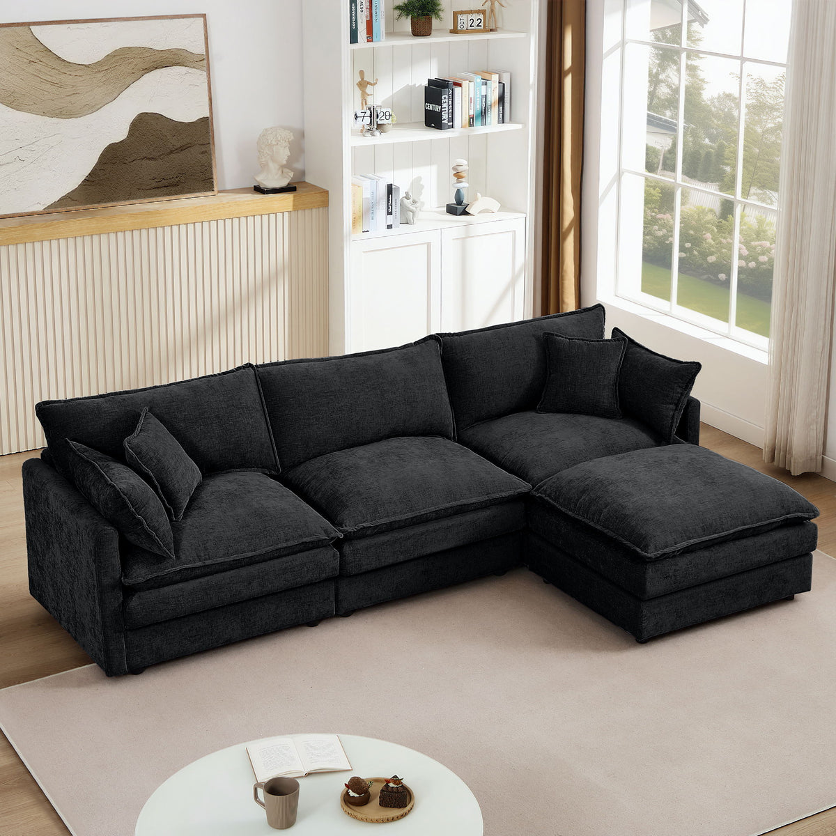 Modular L-Shaped Sectional Sofa With Movable Ottoman