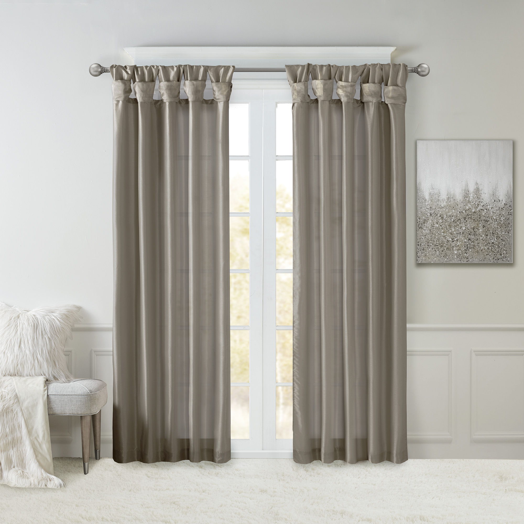 Emilia - 84" Twist Tab Lined Window Curtain - Pewter
