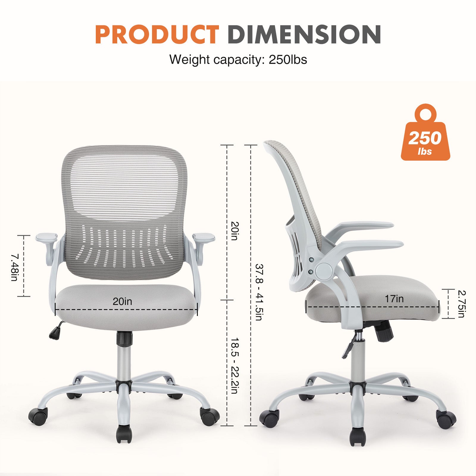 Sweetcrispy Office Mid Back Ergonomic Mesh Computer Desk Larger Seat Executive Height Adjustable Swivel Task Chair with Lumbar Support