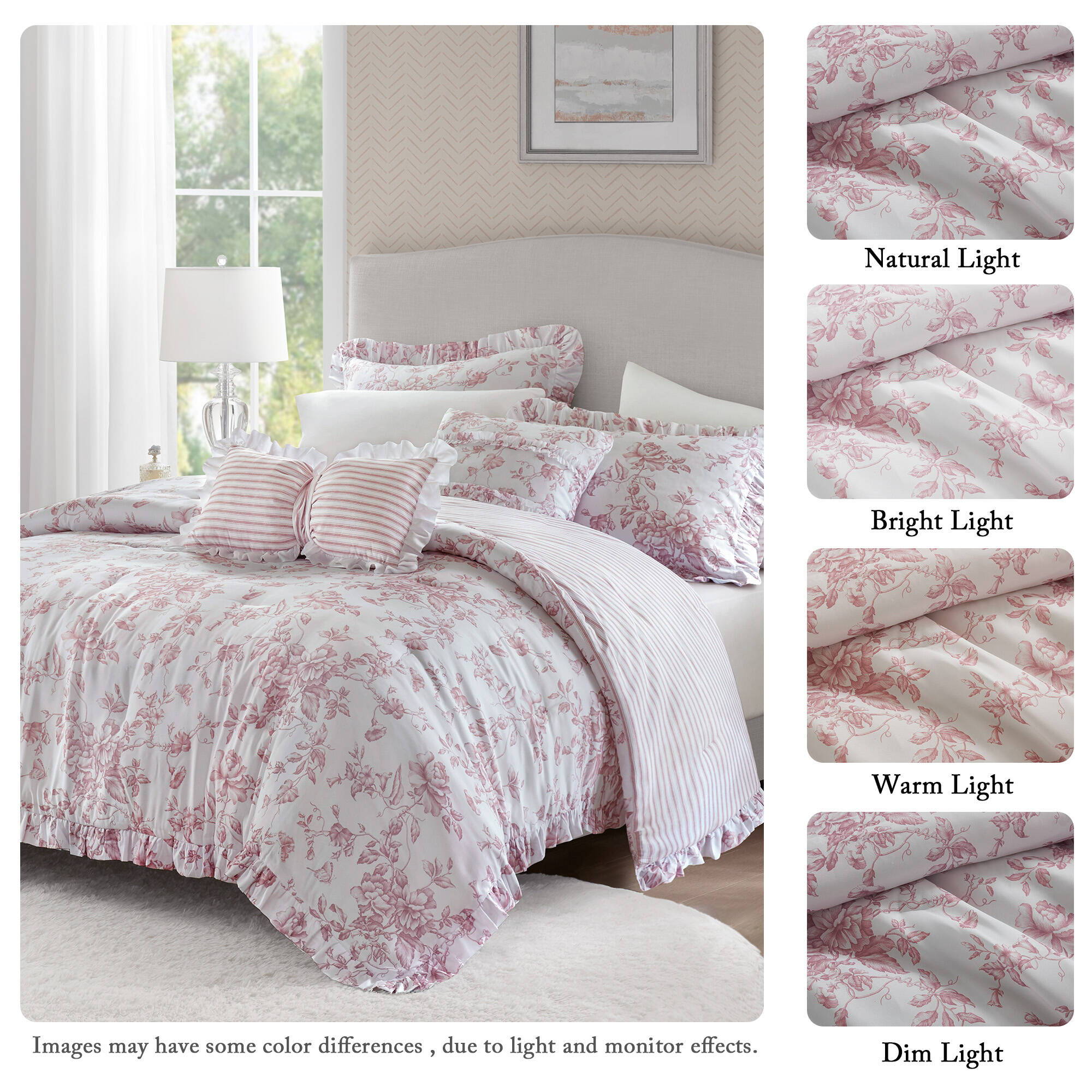 Adele - Full/Queen 5 Pieces Comforter Set With Decorative Pillows - Pink