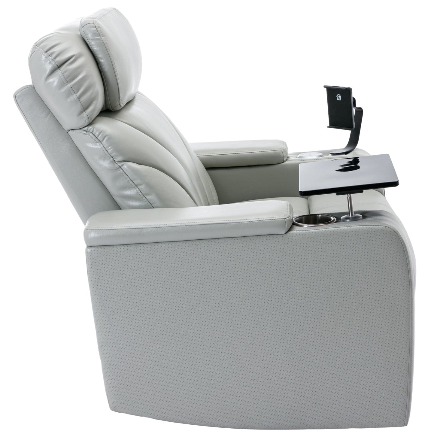 Power Motion Recliner with USB Charging Port and Hidden Arm Storage, Home Theater Seating with Convenient Cup Holder Design ,and stereo(light grey)