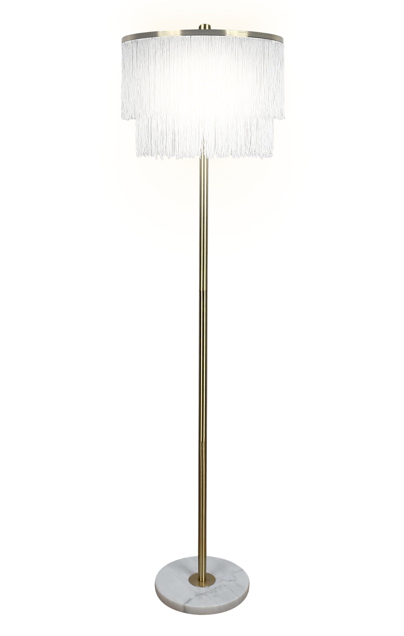 "Tassel Elegance I" Metal Floor Lamp - Soft Gold / White Marble