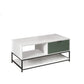 Watson 39" White and Green Wood Coffee Table Steel Frame with Shelves and Drawer