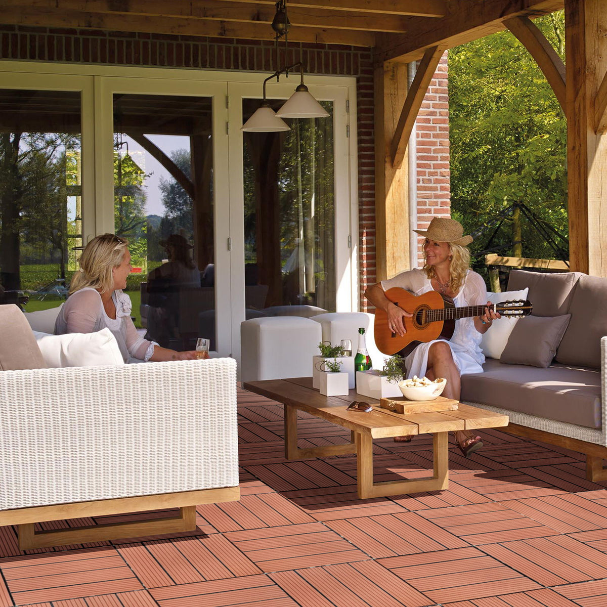 Plastic Interlocking Deck Tiles, Waterproof All Weather Use