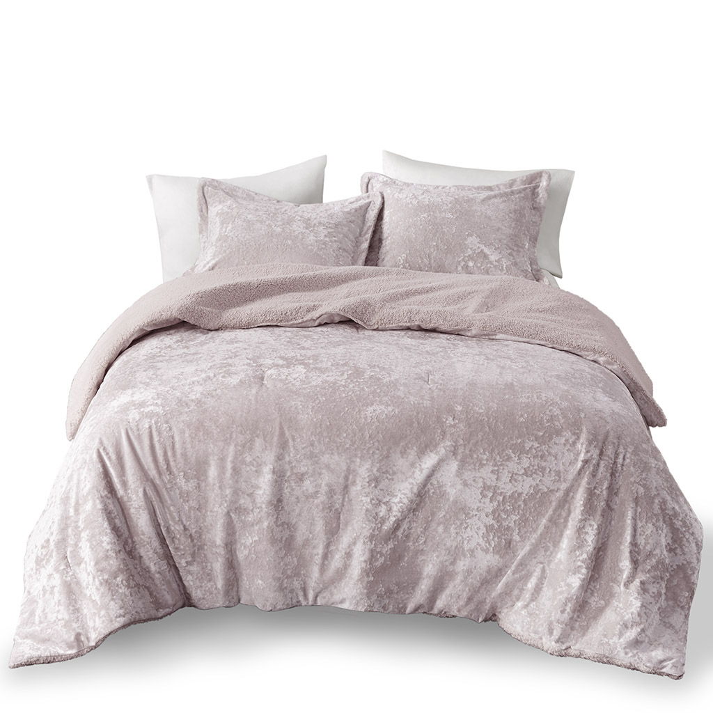 Mira - Crushed Velvet Sherpa Reversible Twin Comforter Set - Lavender