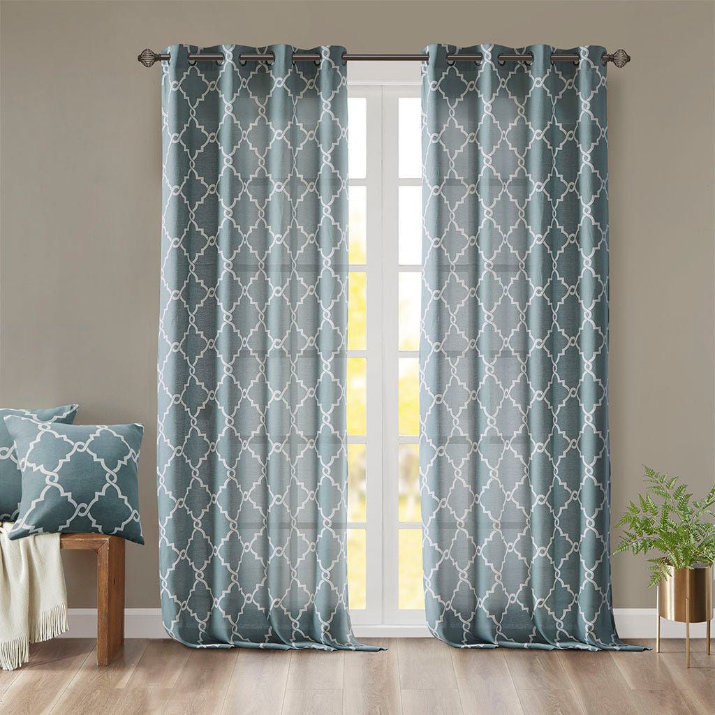 Fretwork Print Grommet Top Window Curtain Panel