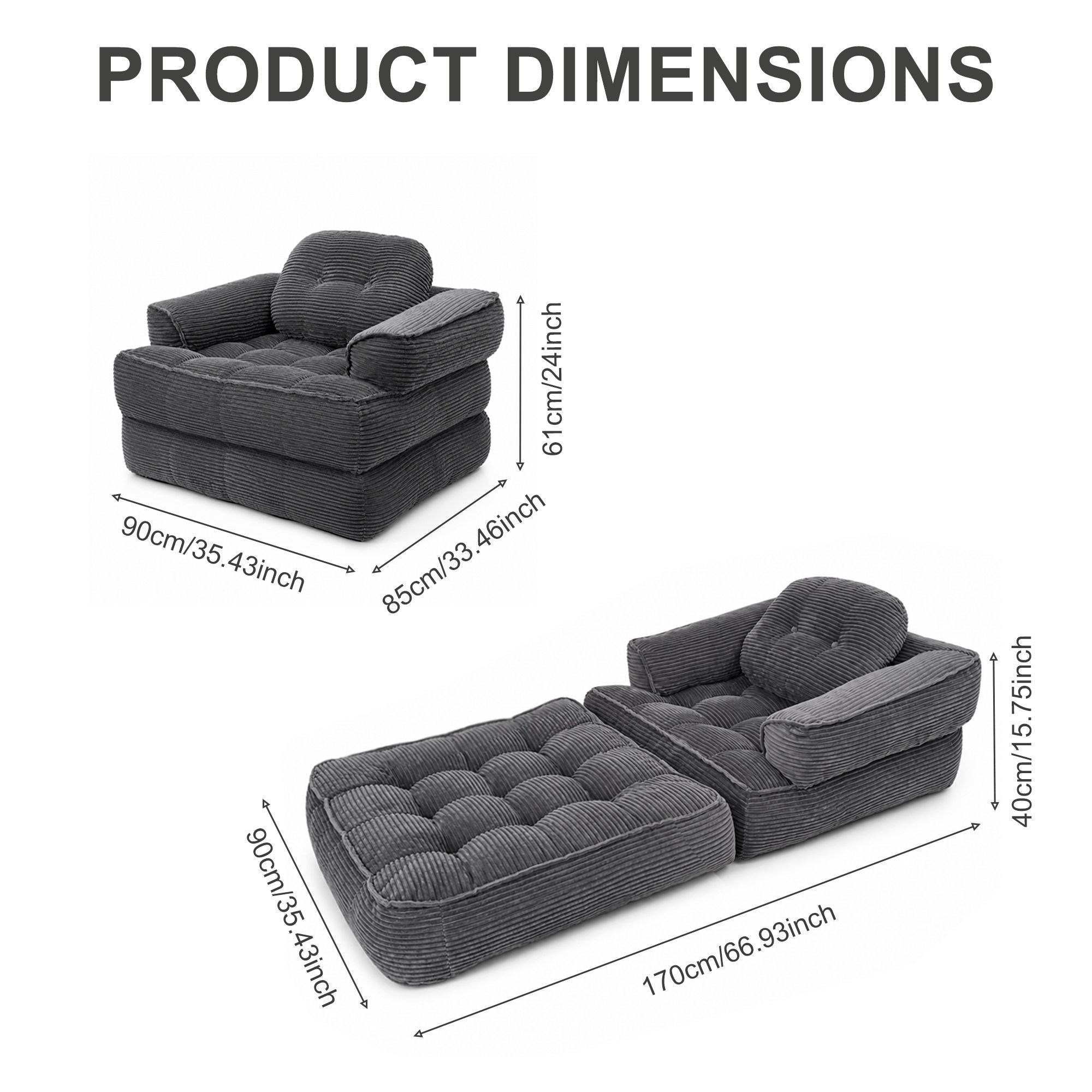 Convertible 2 In 1 Armrest Sofa For Bedroom