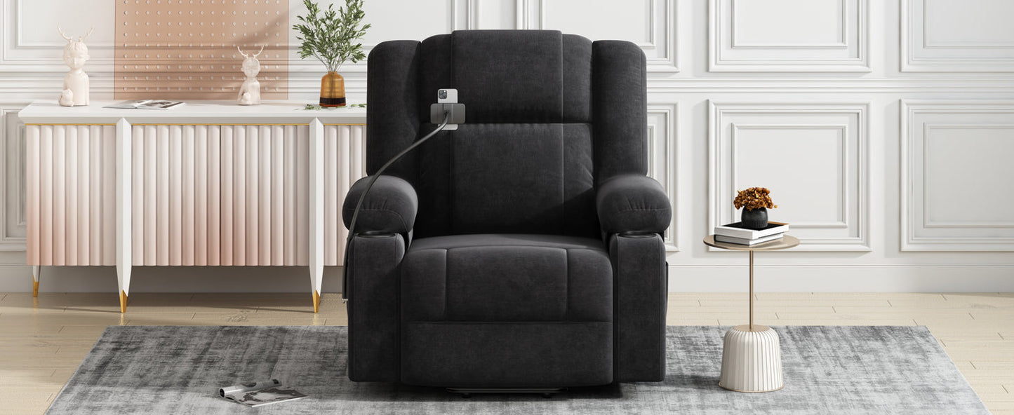 Power Lift Recliner Chair Electric Recliner for Elderly Recliner Chair with Massage and Heating Functions, Remote, Phone Holder Side Pockets and Cup Holders for Living Room, Black