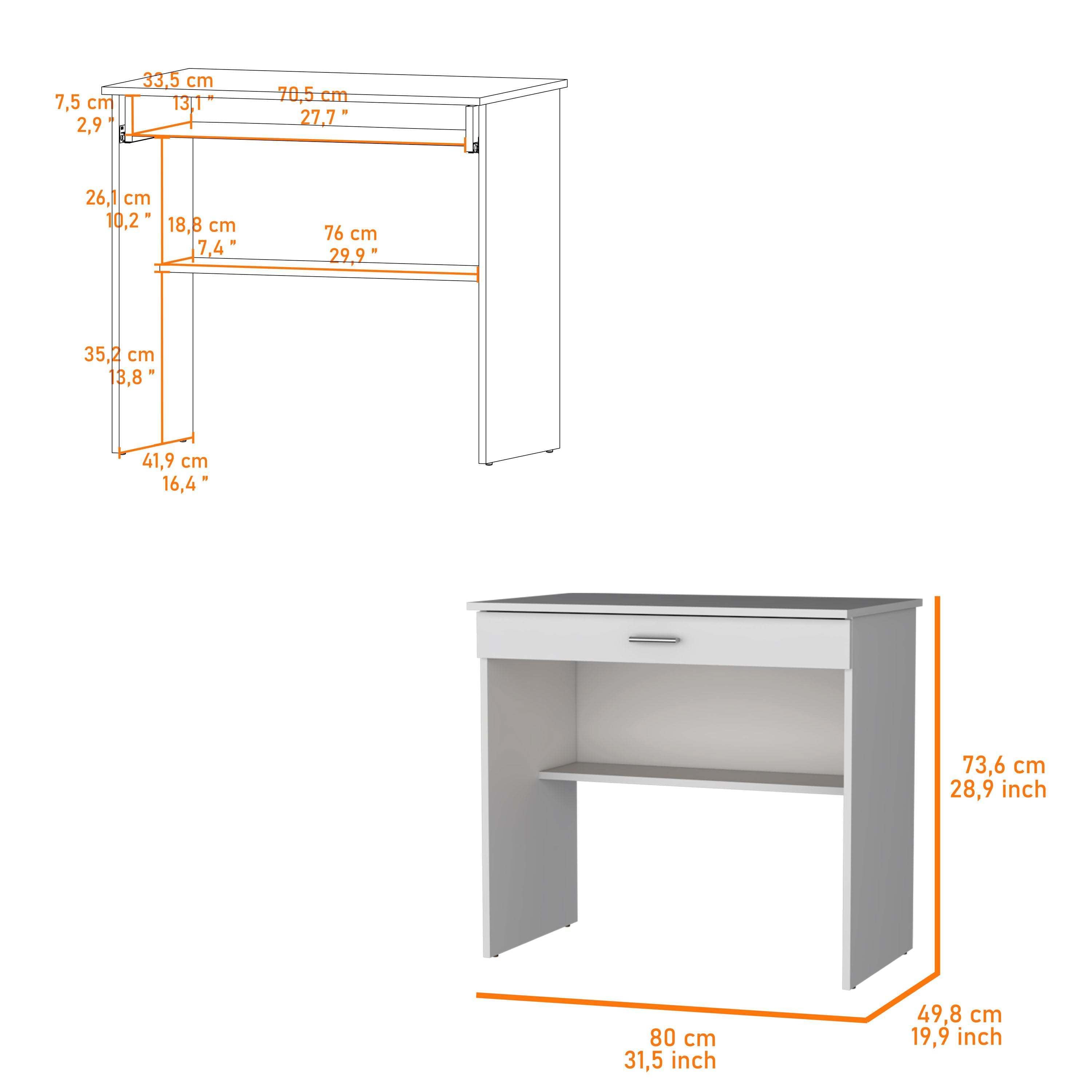 Chloe White Storage Desk with Drawer and Shelf