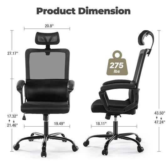 Sweetcrispy Ergonomic Office Chair High Back Mesh Gaming Desk Chair with Adjustable Headrest and Lumbar Support