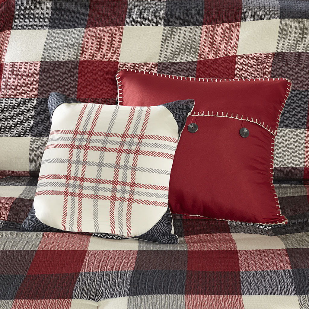 Ridge - California King 7 Piece Herringbone Comforter Set - Red