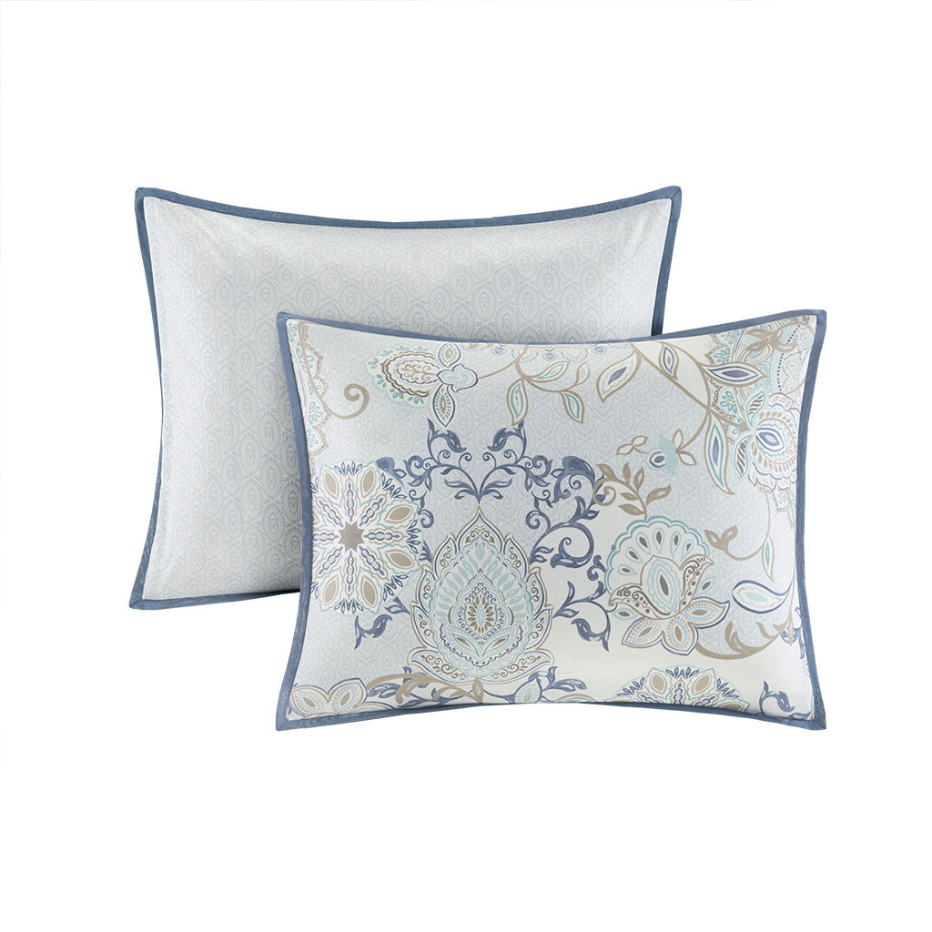 Isla - Queen 8 Piece Printed Reversible Comforter Set - Blue