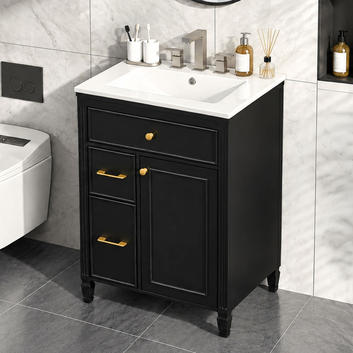 Freestanding Bathroom Vanity With Sink, Soft Close Door, Tip Out Drawer