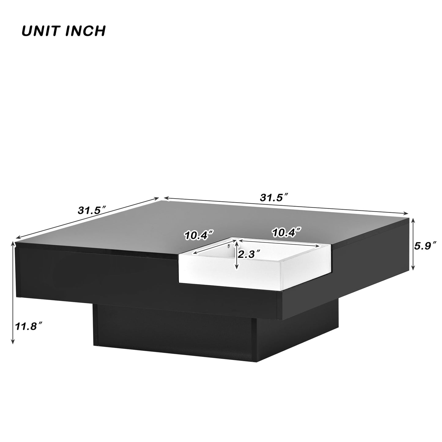 Modern Minimalist Design 31.5*31.5in Square Coffee Table with Detachable Tray and Plug-in 16-color LED Strip Lights Remote Control for Living Room (OLD SKU: WF291303AAB )