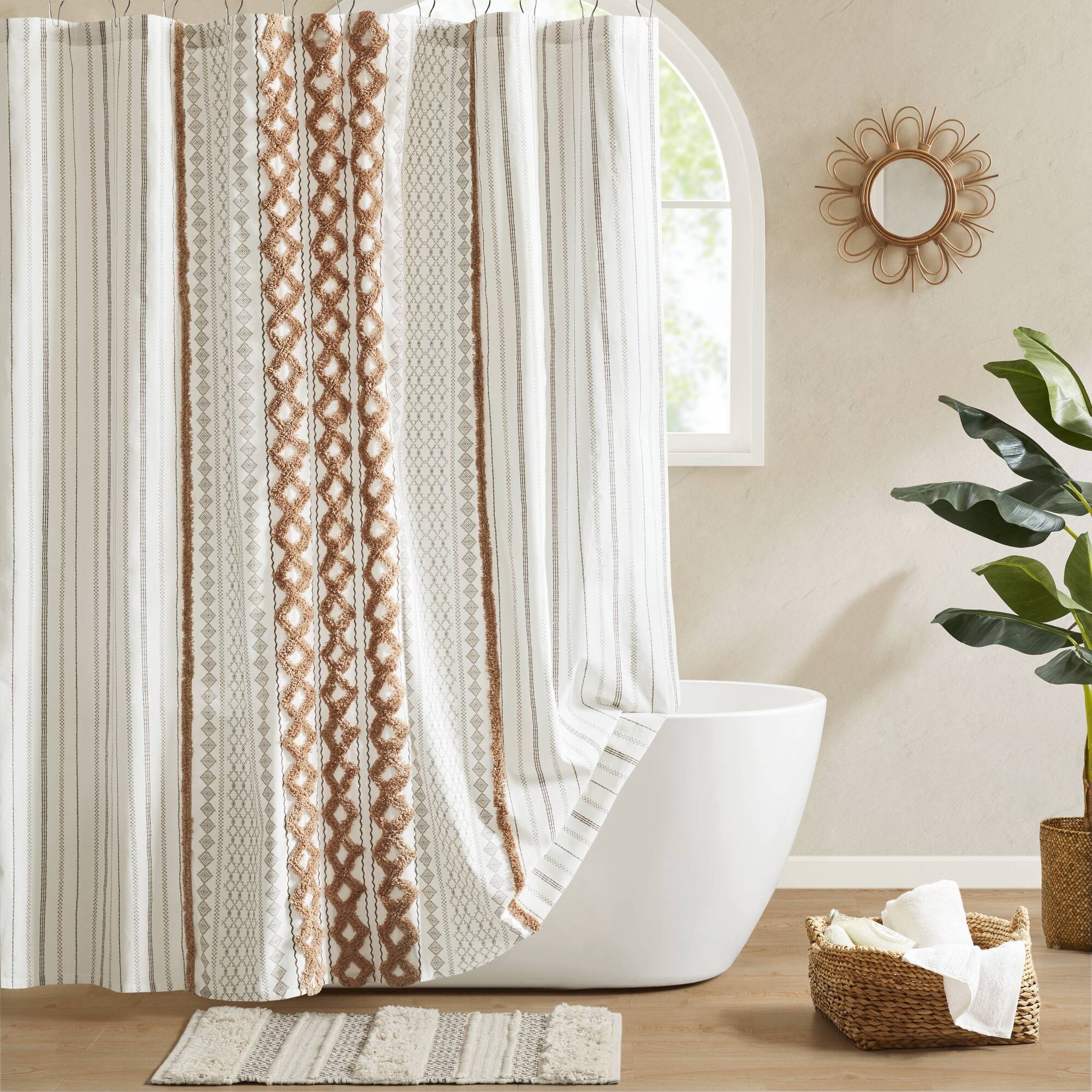 Imani - 72''x72" Printed Shower Curtain With Chenille - Rose Clay