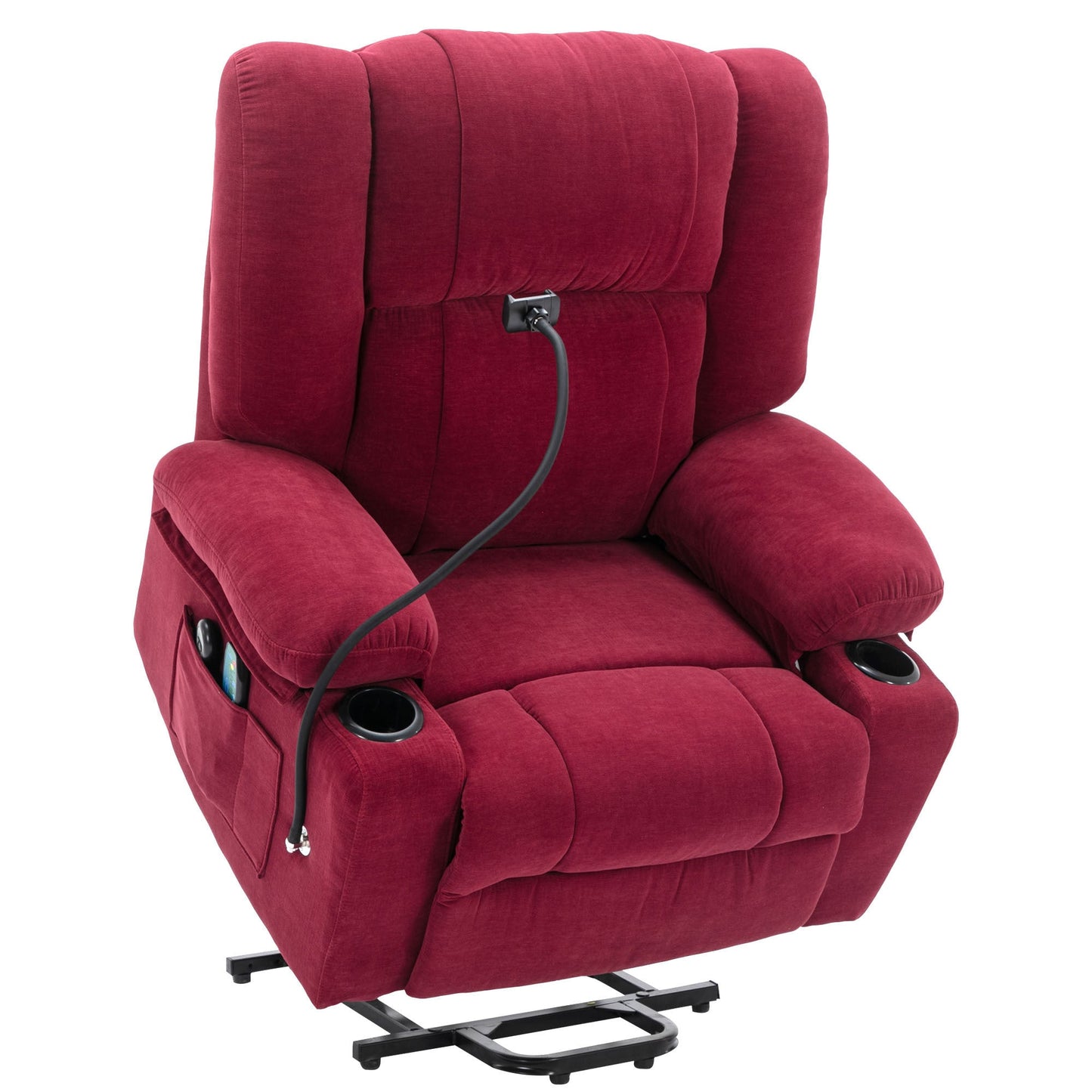 Power Lift Recliner Chair Electric Recliner for Elderly Recliner Chair with Massage and Heating Functions, Remote, Phone Holder Side Pockets and Cup Holders for Living Room, Red