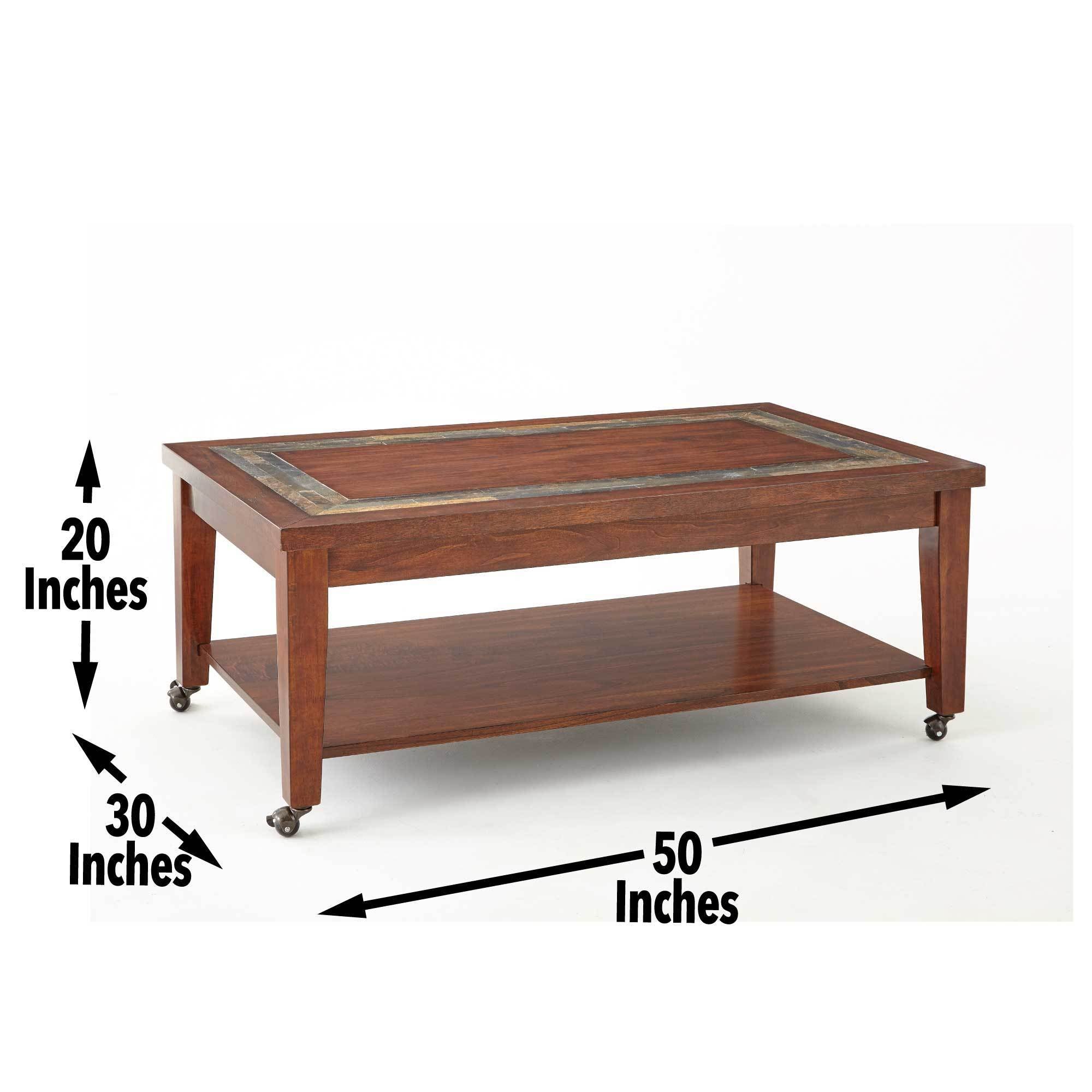 Classic Coffee Table with Bottom Shelf - Antique Focal Point - Wooden Construction, Brown Finish, Mobility